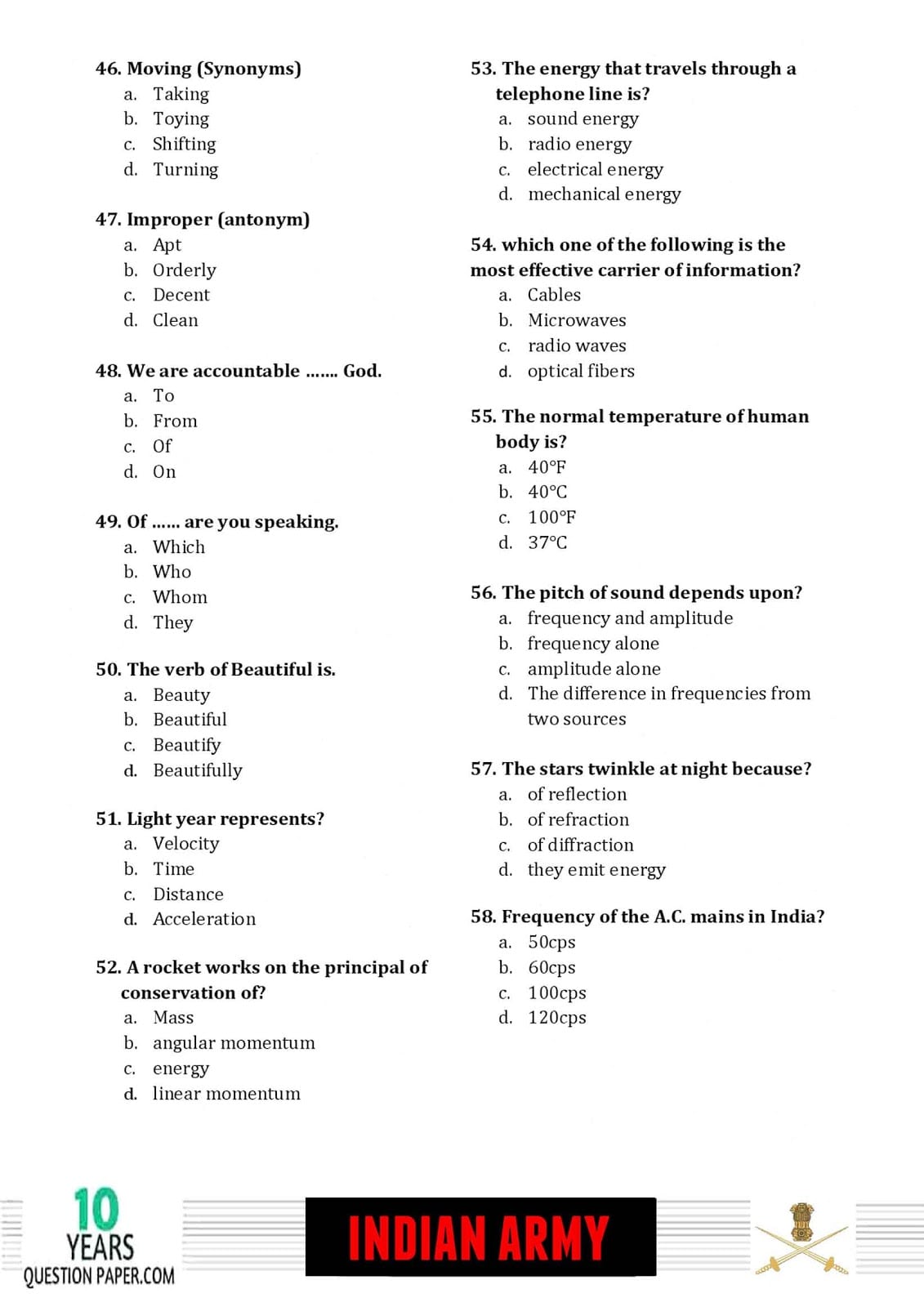 Indian Army Havildar 2018 Question Paper with Answer Key — page 5