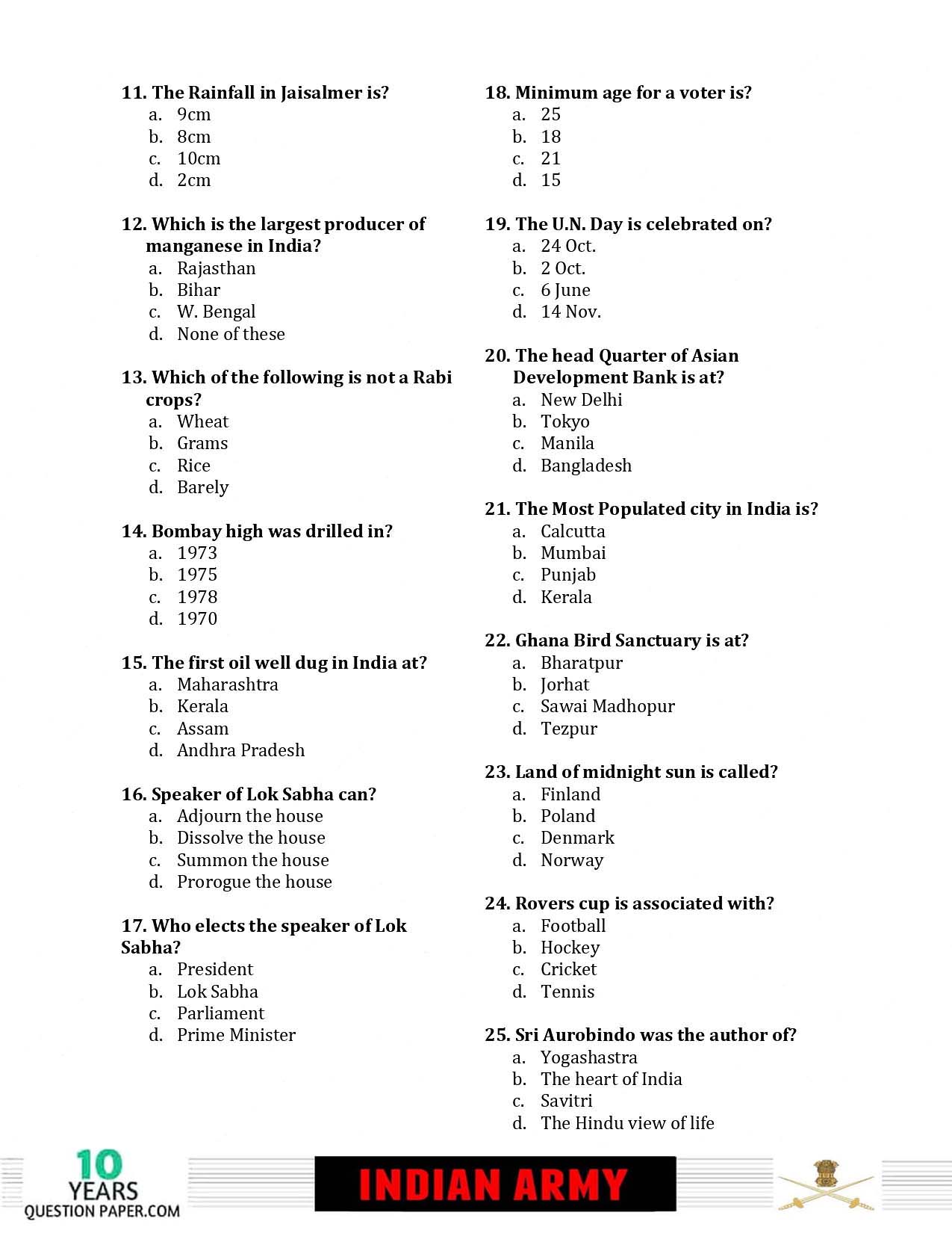 Indian Army Havildar 2019 Question Paper with Answer Key — page 2