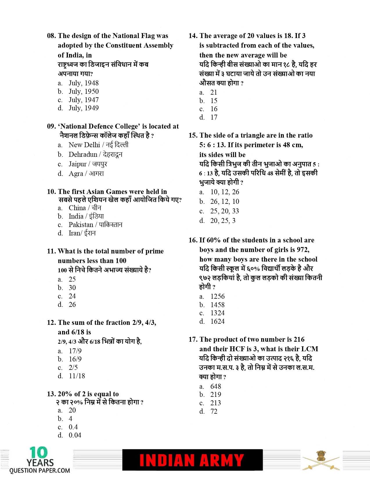 Indian Army Technical 2019 Question Paper