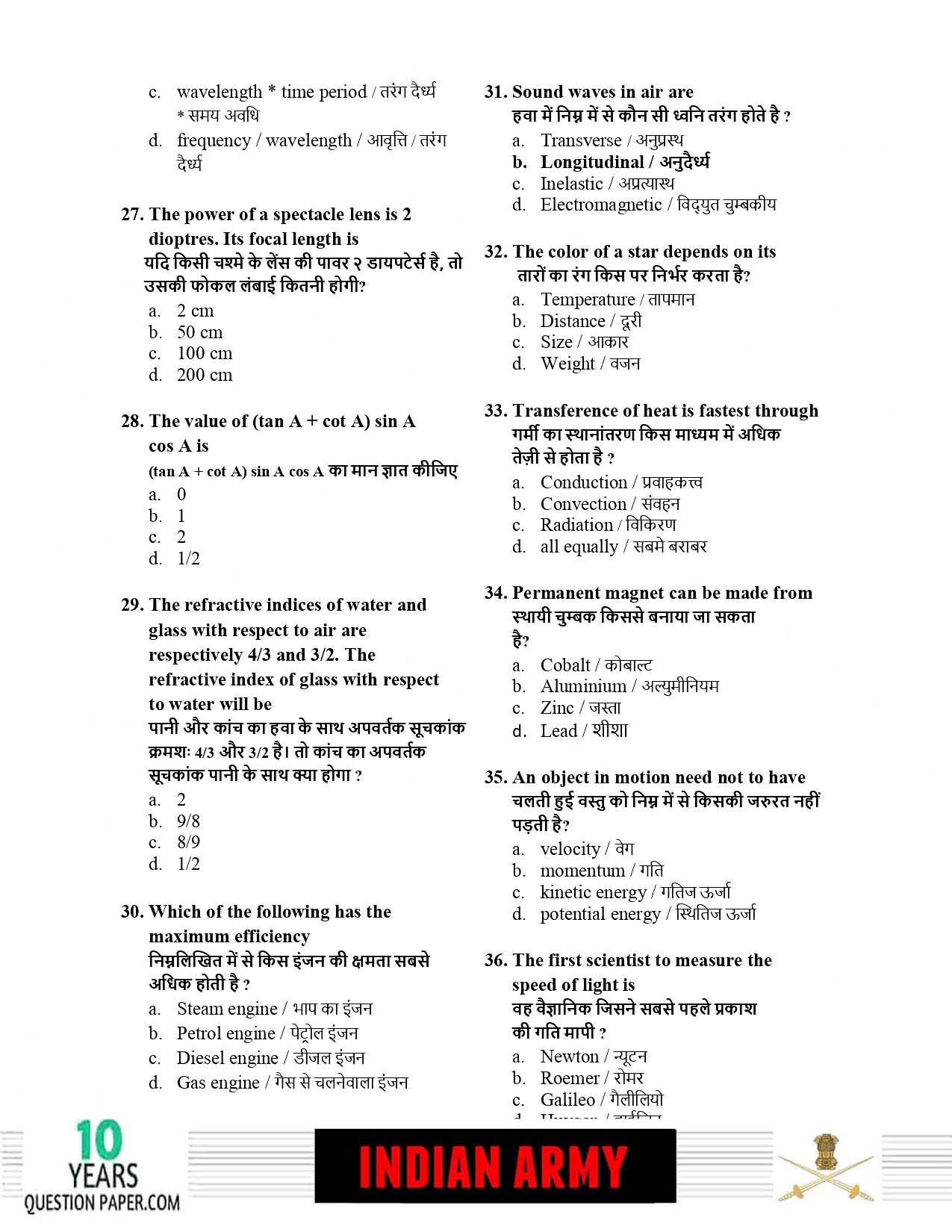 Indian Army Technical 2019 Question Paper