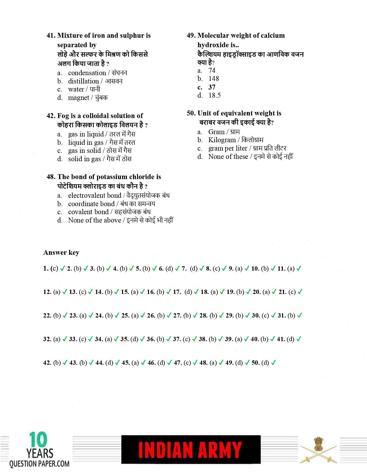Indian Army Technical 2019 Question Paper
