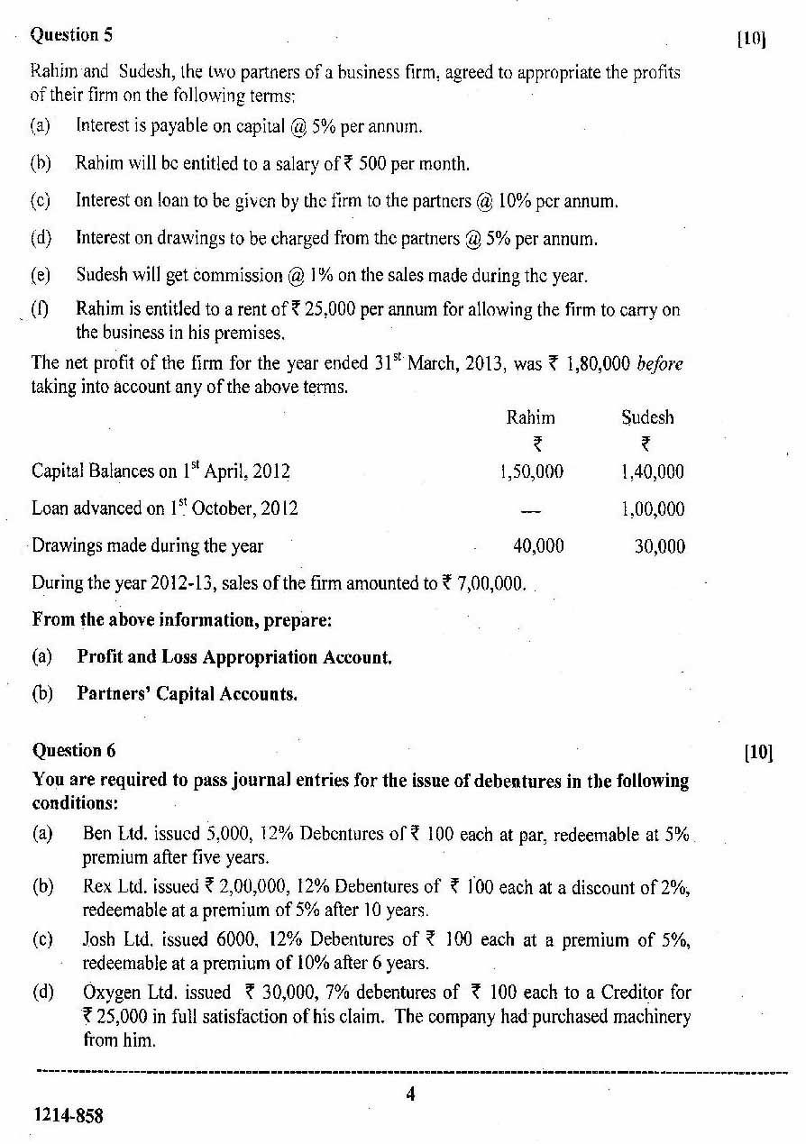 ISC Class 12 Accounts 2014 Question Paper