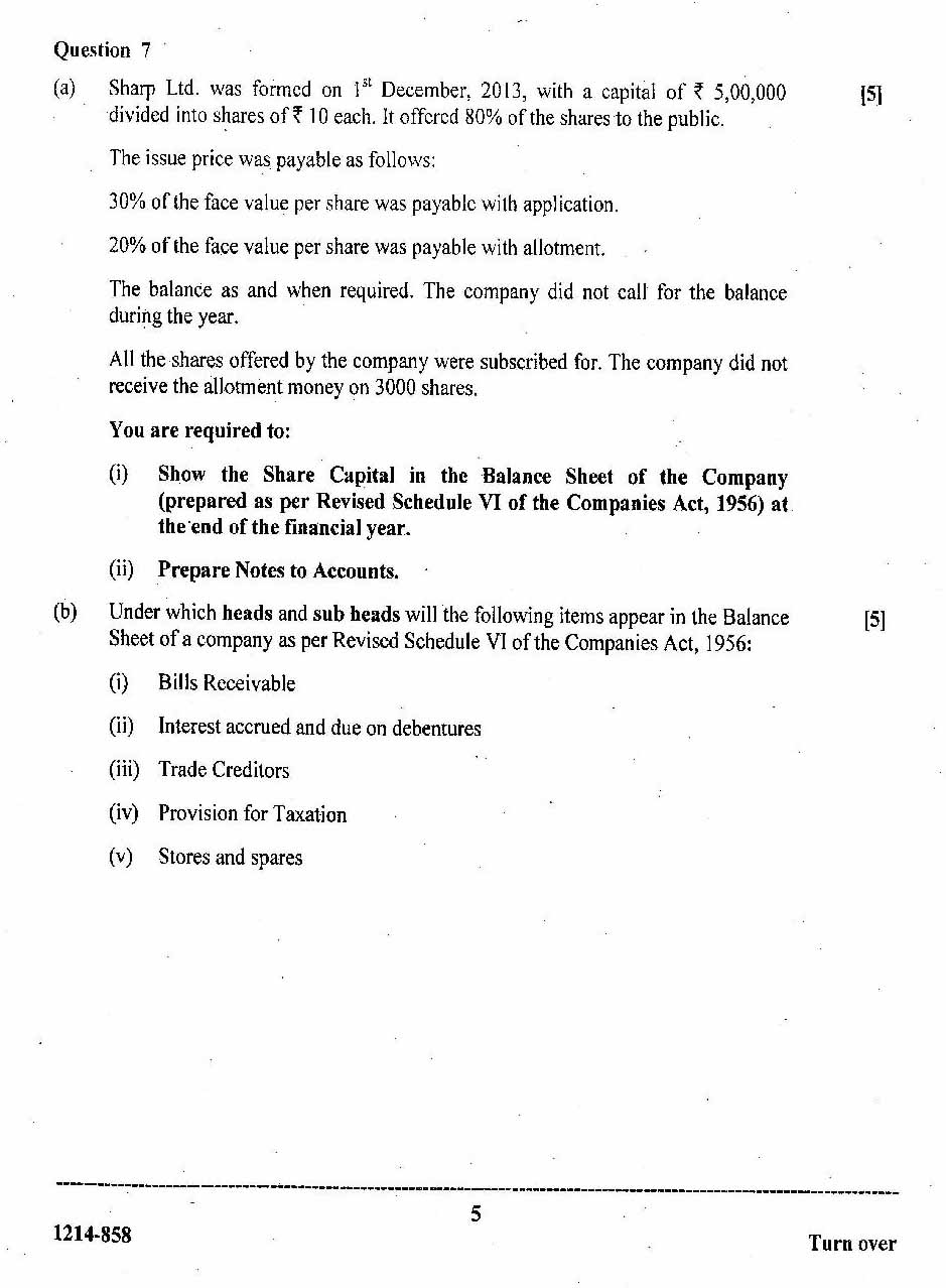 ISC Class 12 Accounts 2014 Question Paper