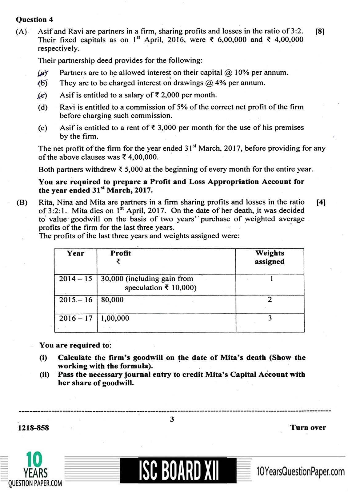 ISC Class 12 Accounts 2018 Question Paper