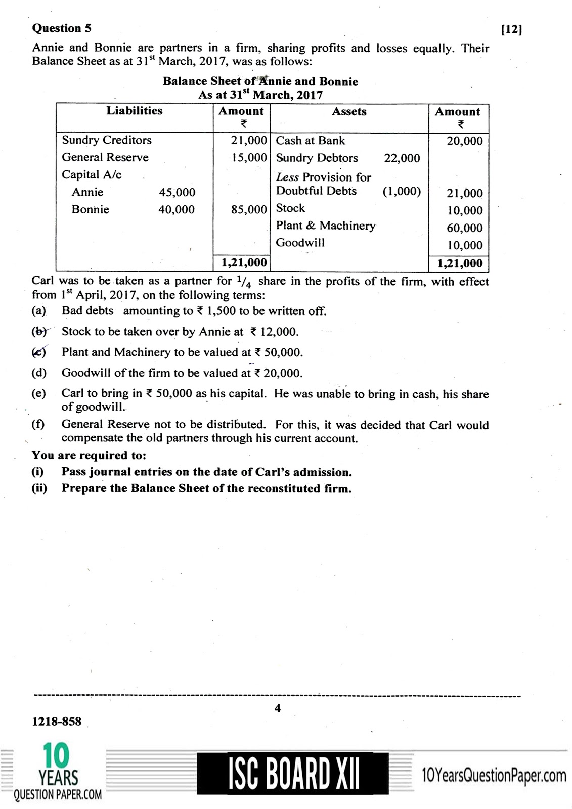 ISC Class 12 Accounts 2018 Question Paper