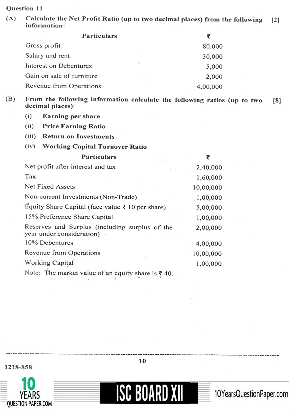 ISC Class 12 Accounts 2018 Question Paper