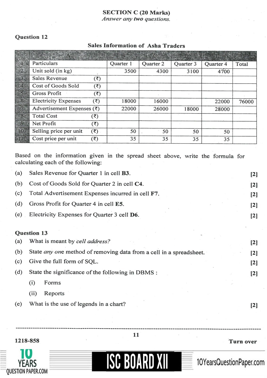 ISC Class 12 Accounts 2018 Question Paper