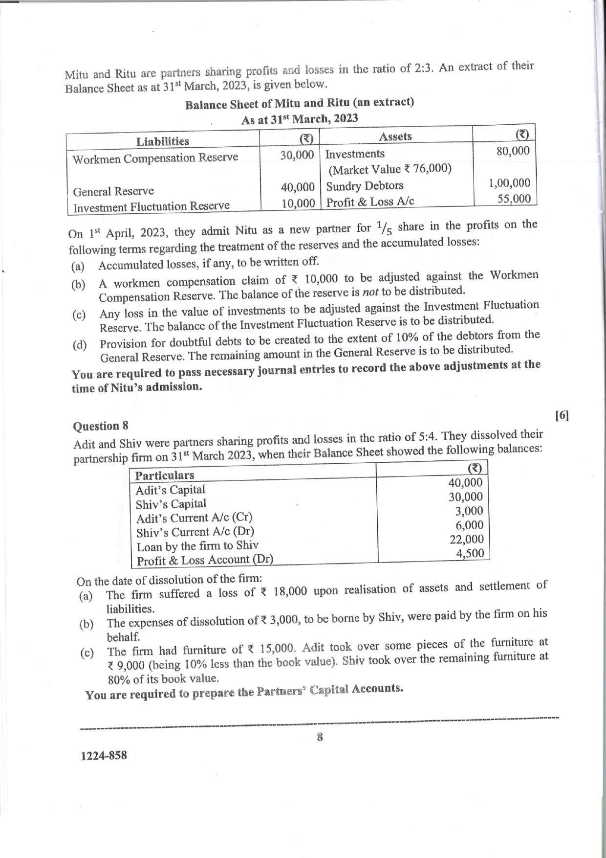 ISC 2024 Accounts Question Paper for Class 12 — page 8