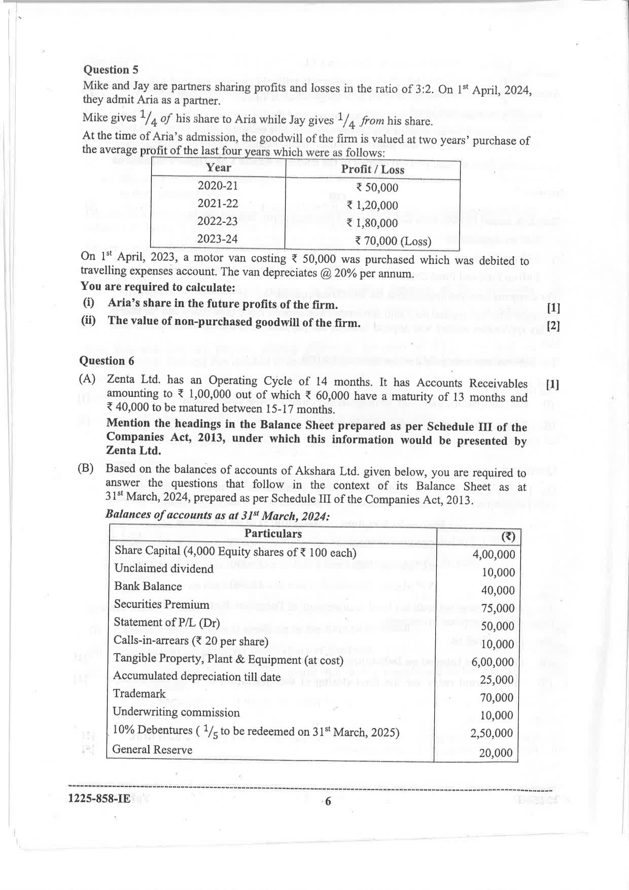 ISC 2025 Accounts Improvement Examination Question Paper for Class 12 — page 6