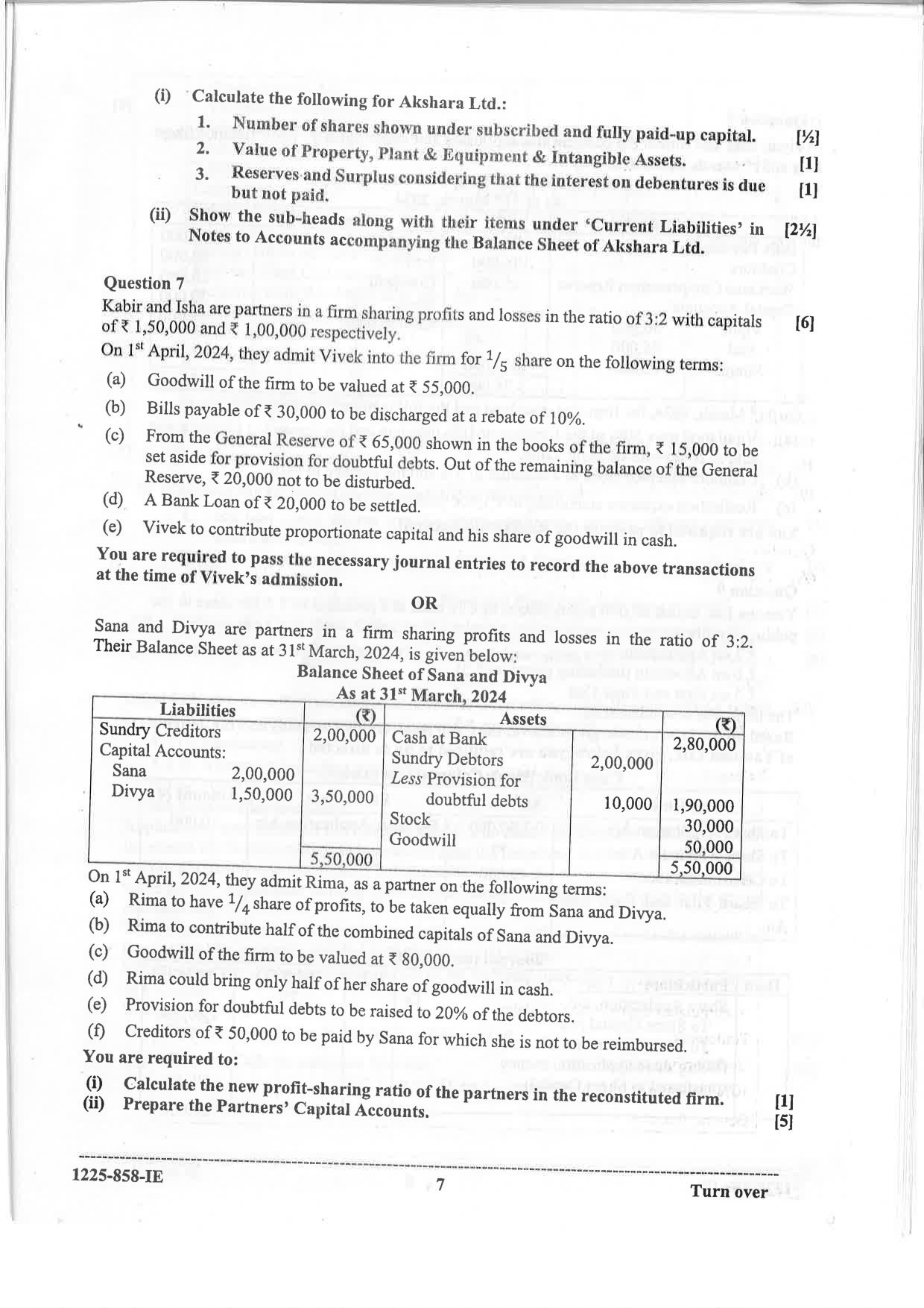ISC 2025 Accounts Improvement Examination Question Paper for Class 12 — page 7
