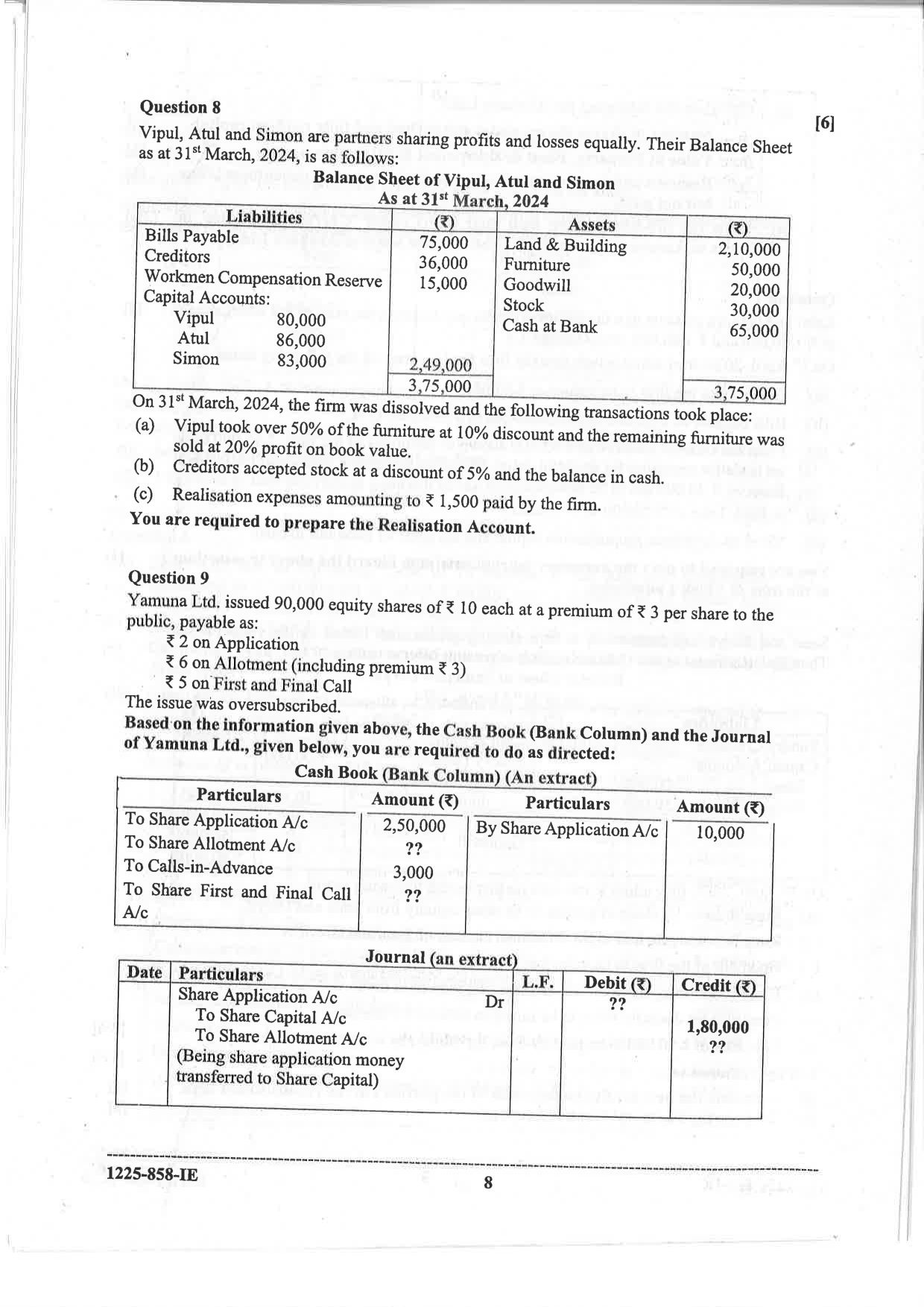 ISC 2025 Accounts Improvement Examination Question Paper for Class 12 — page 8