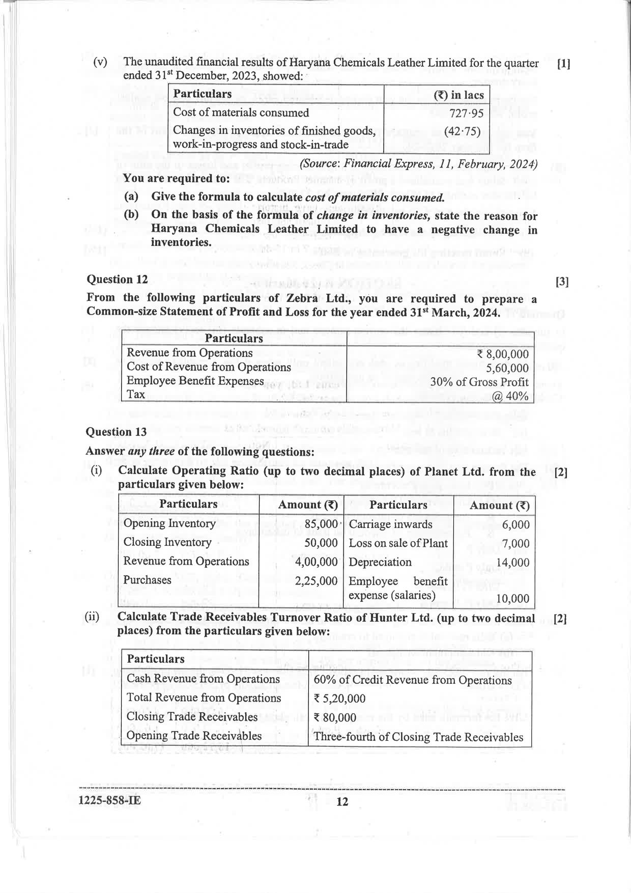 ISC 2025 Accounts Improvement Examination Question Paper for Class 12 — page 12