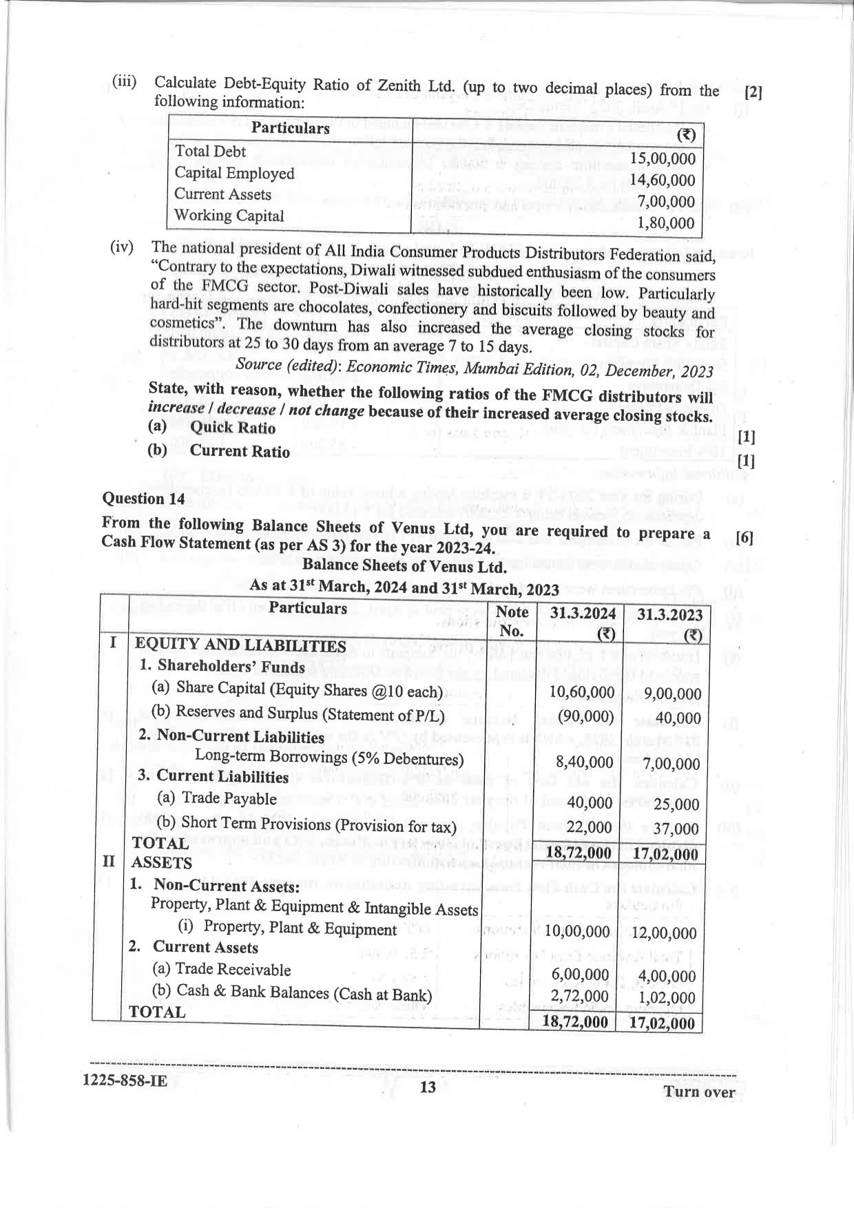 ISC 2025 Accounts Improvement Examination Question Paper for Class 12 — page 13