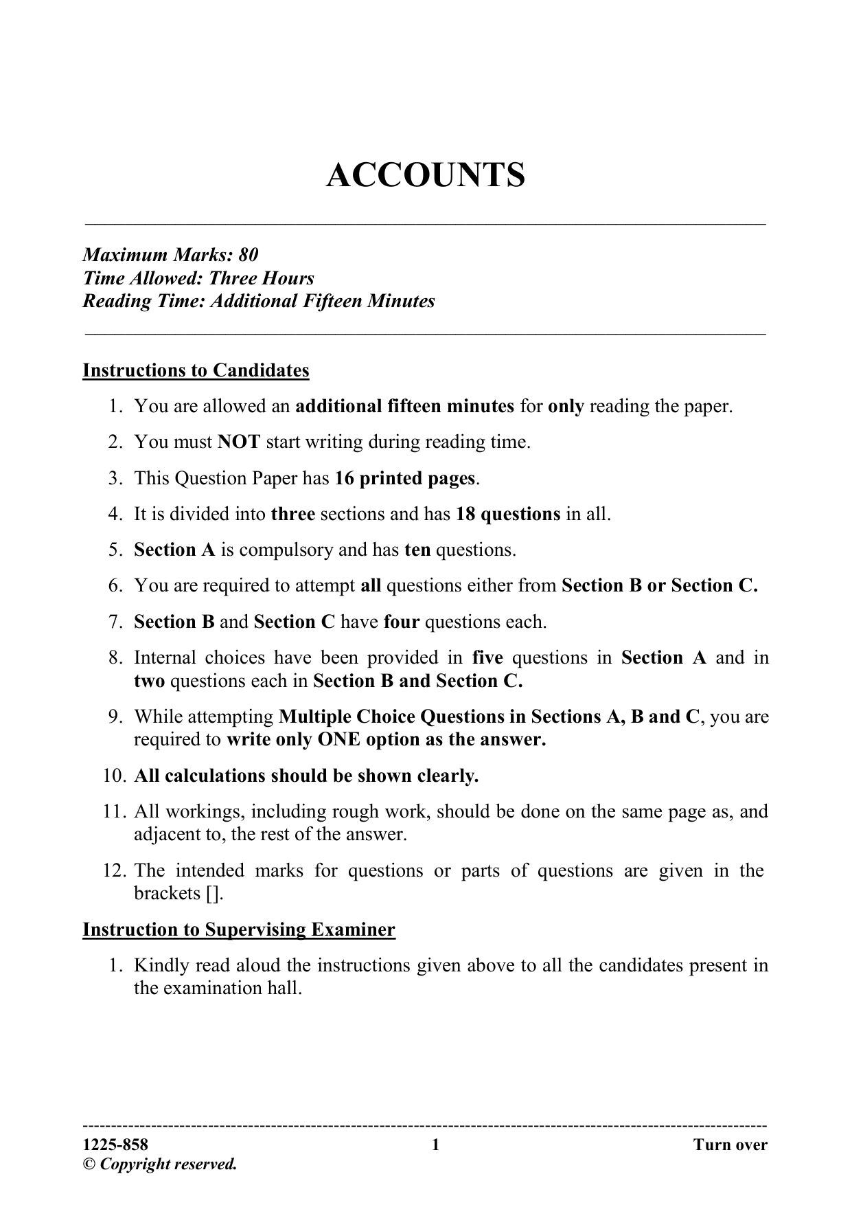 ISC 2025 Accounts Question Paper for Class 12 — page 1
