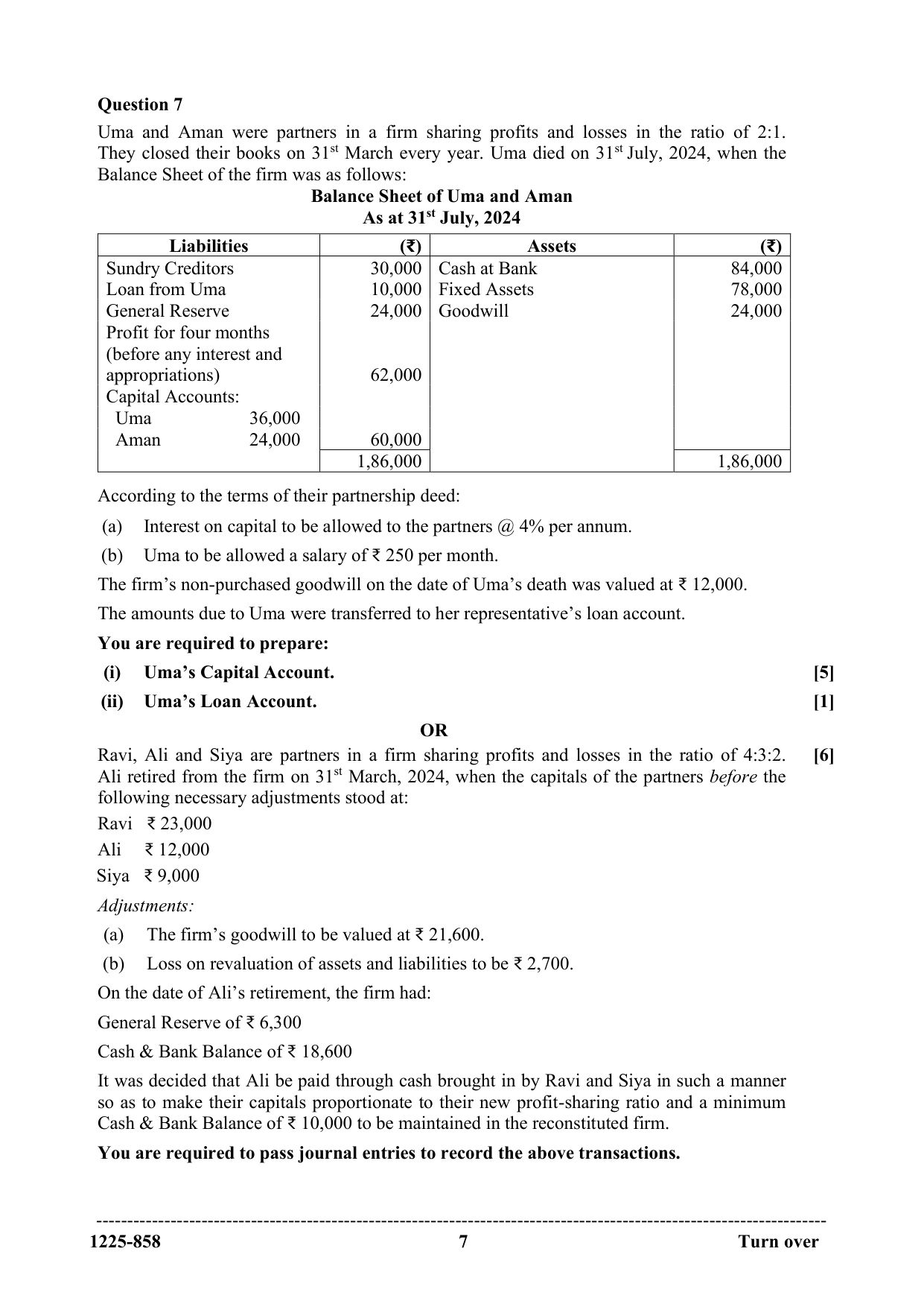 ISC 2025 Accounts Question Paper for Class 12 — page 7