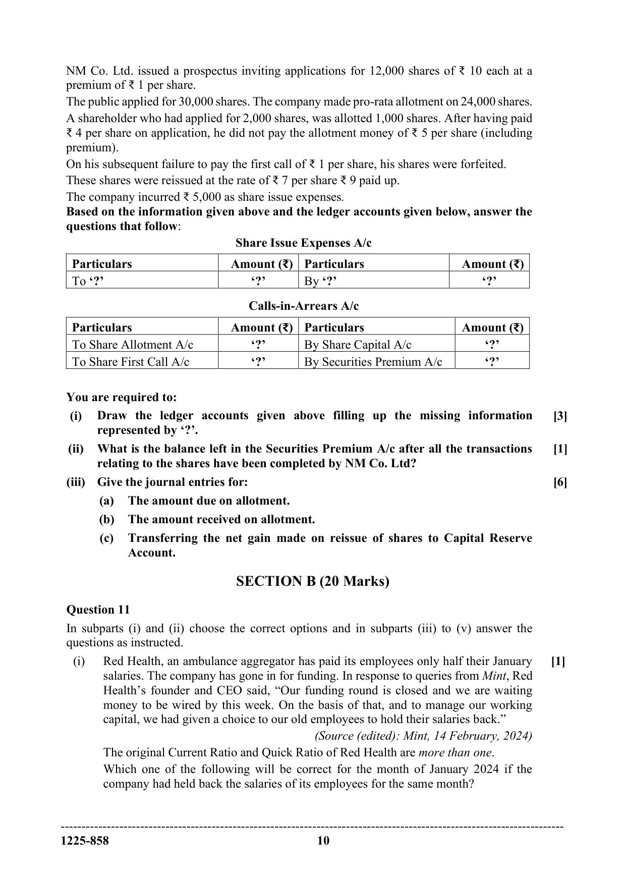 ISC 2025 Accounts Question Paper for Class 12 — page 10