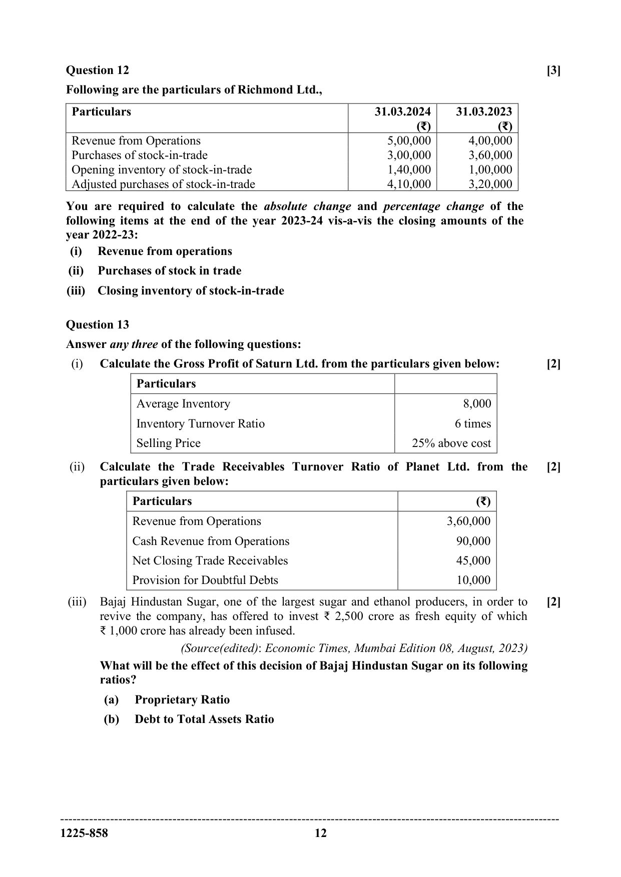 ISC 2025 Accounts Question Paper for Class 12 — page 12