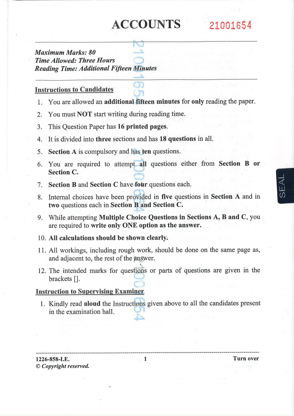 ISC 2026 Accounts Improvement Examination Question Paper for Class 12 — page 1