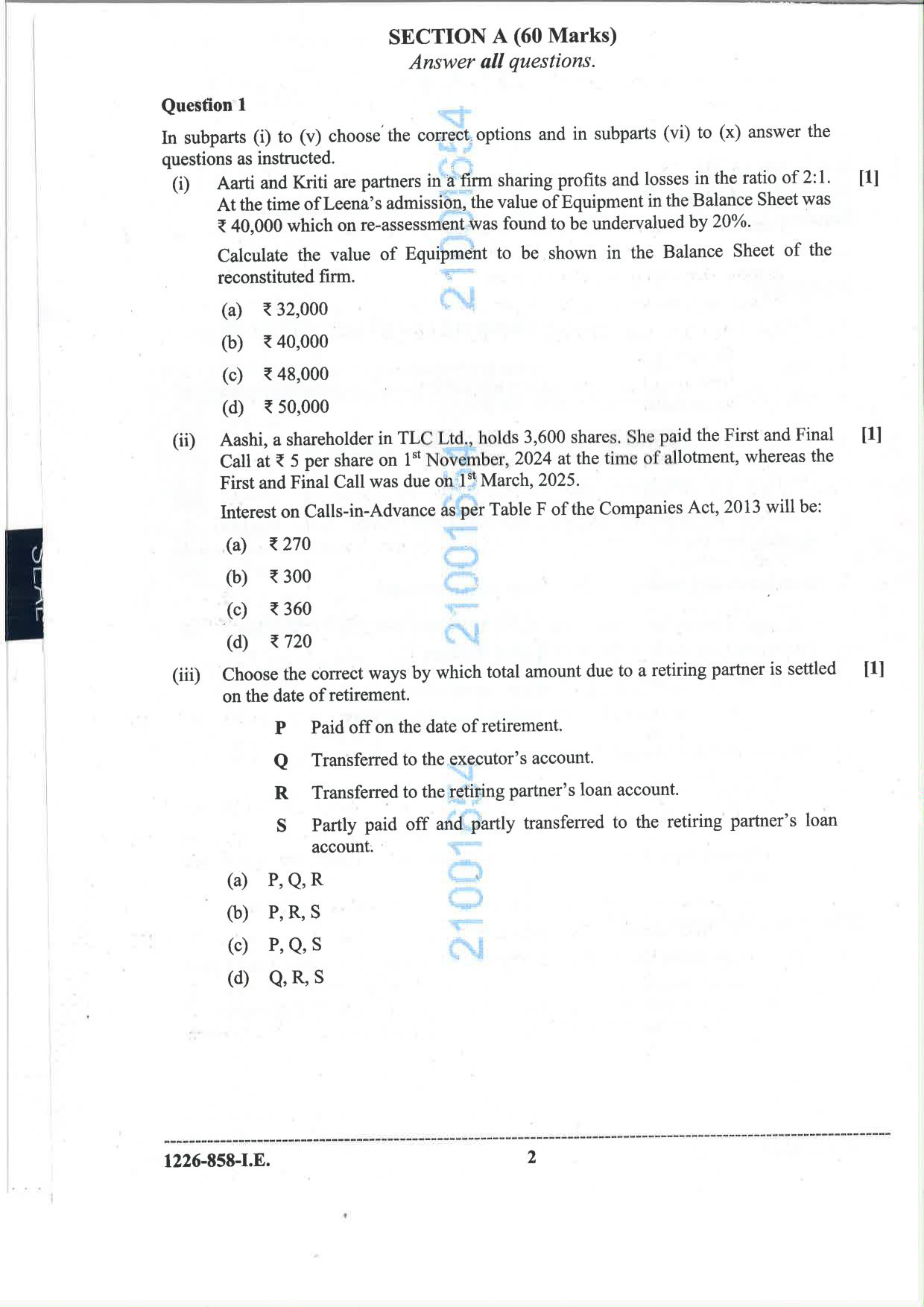 ISC 2026 Accounts Improvement Examination Question Paper for Class 12 — page 2