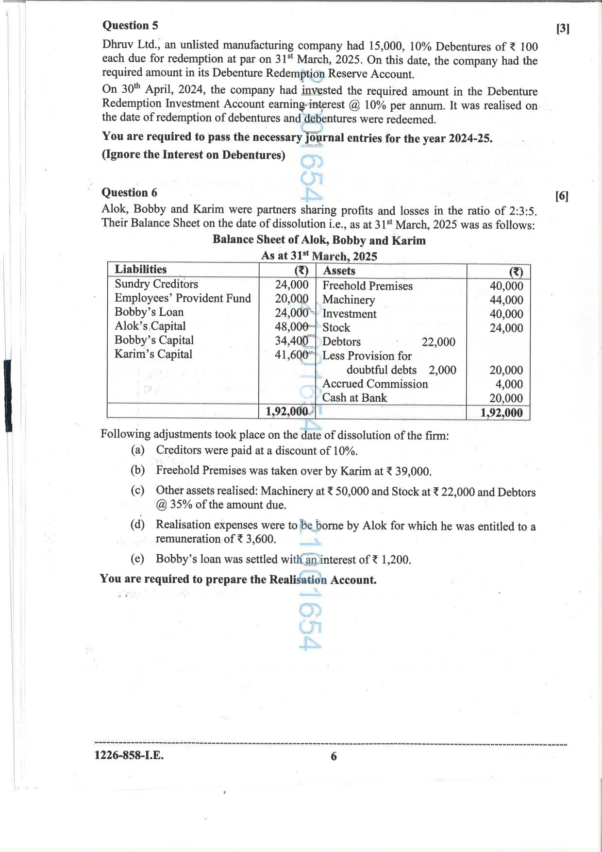 ISC 2026 Accounts Improvement Examination Question Paper for Class 12 — page 6