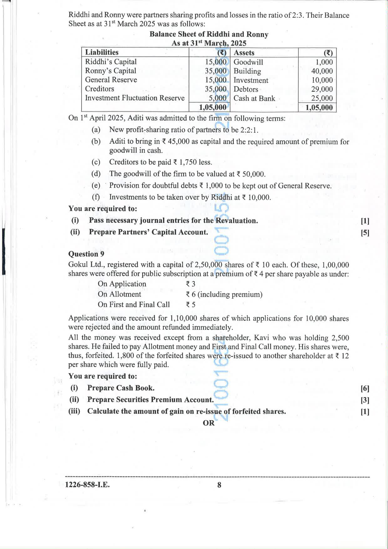 ISC 2026 Accounts Improvement Examination Question Paper for Class 12 — page 8