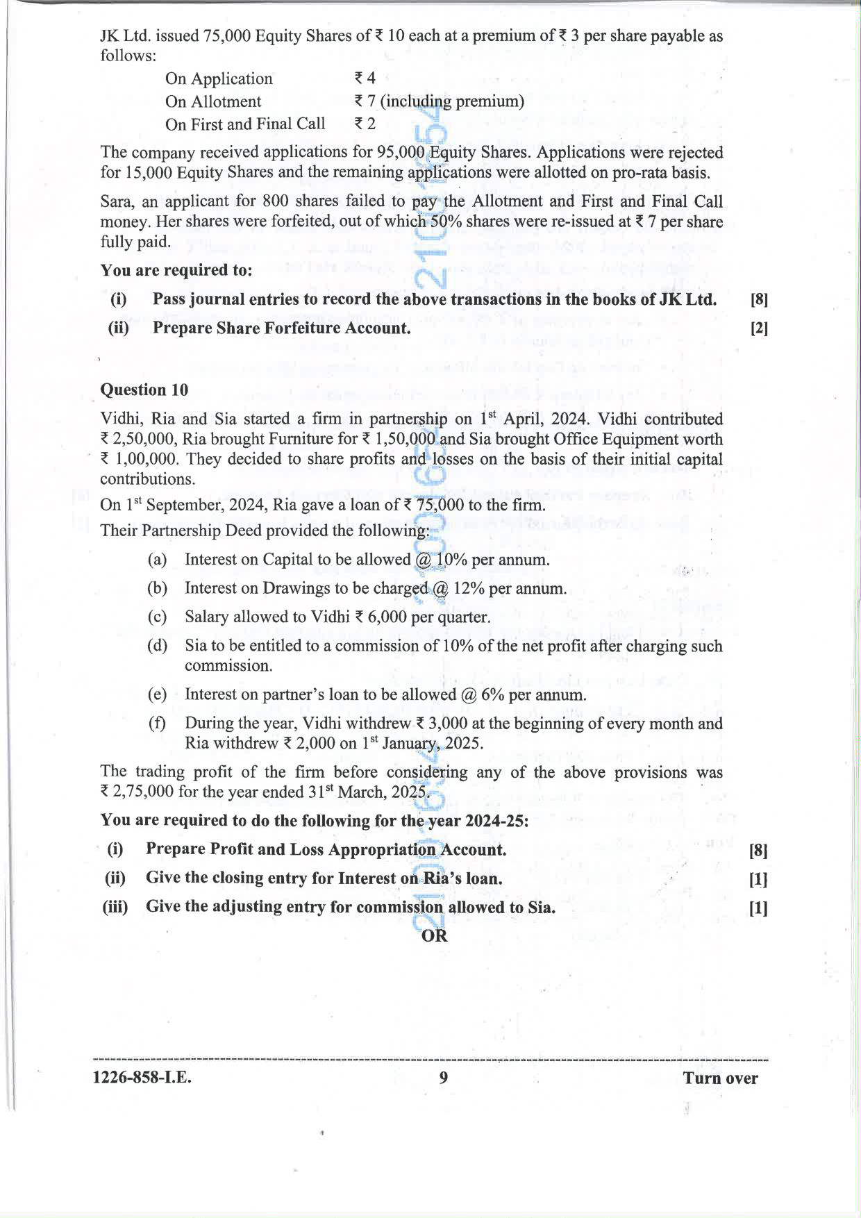 ISC 2026 Accounts Improvement Examination Question Paper for Class 12 — page 9