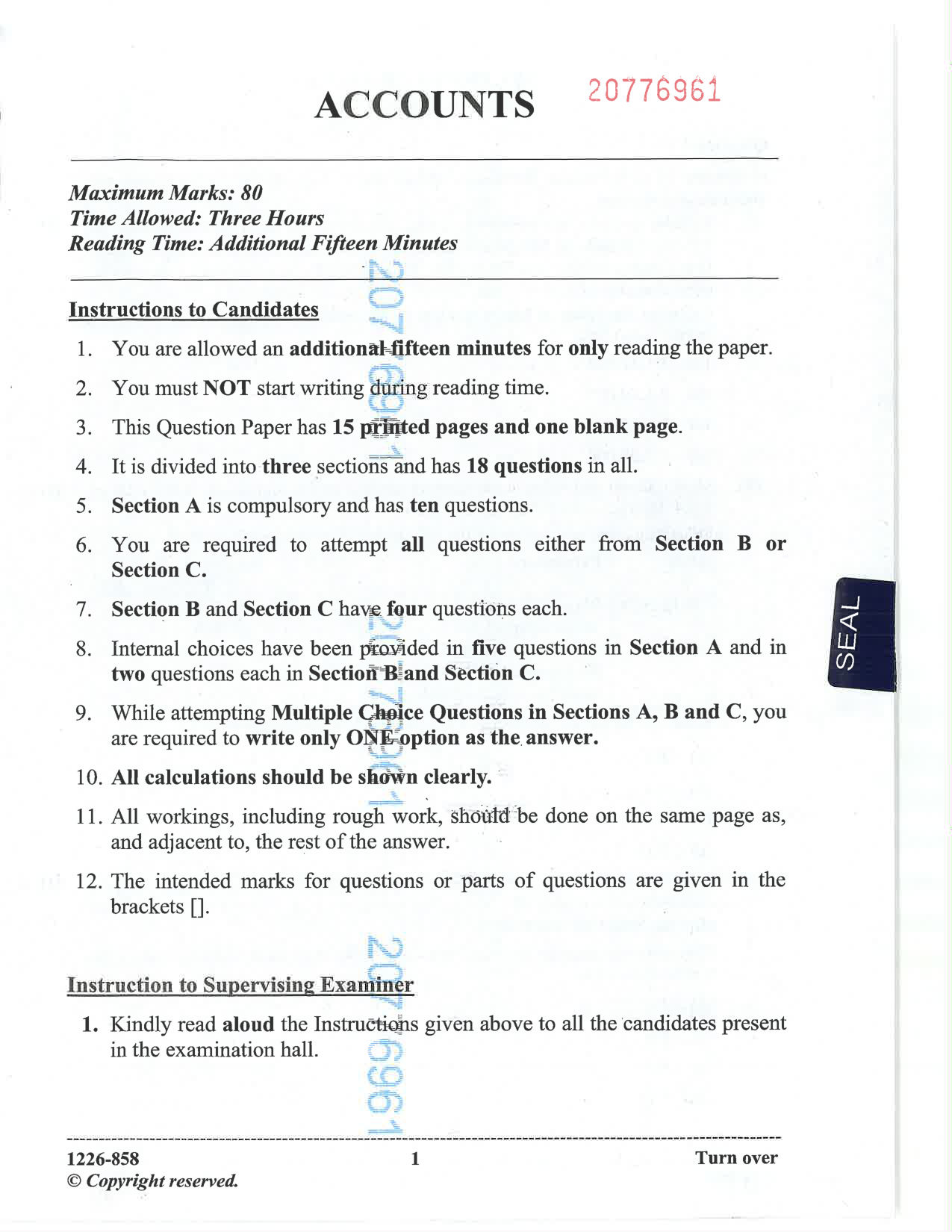 ISC 2026 Accounts Question Paper for Class 12 — page 1