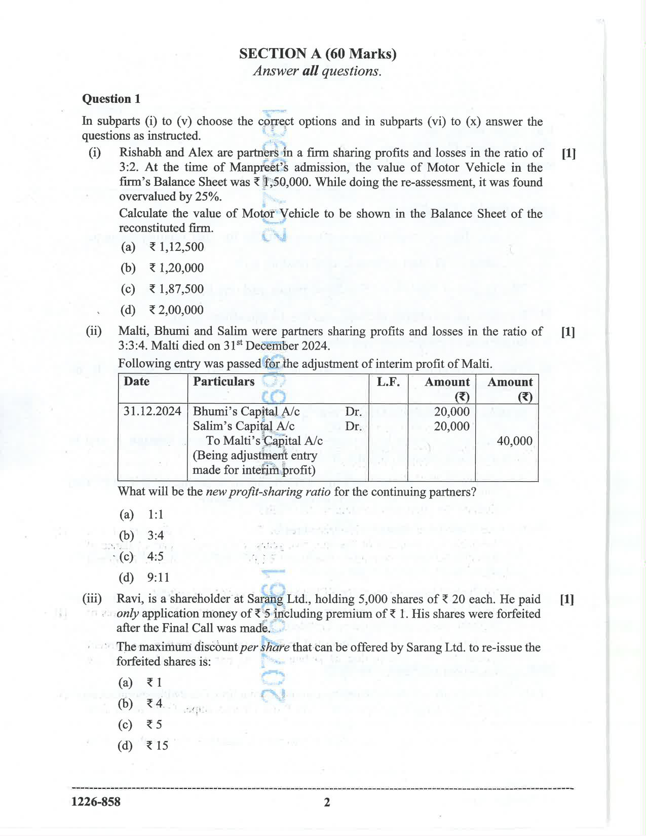 ISC 2026 Accounts Question Paper for Class 12 — page 2