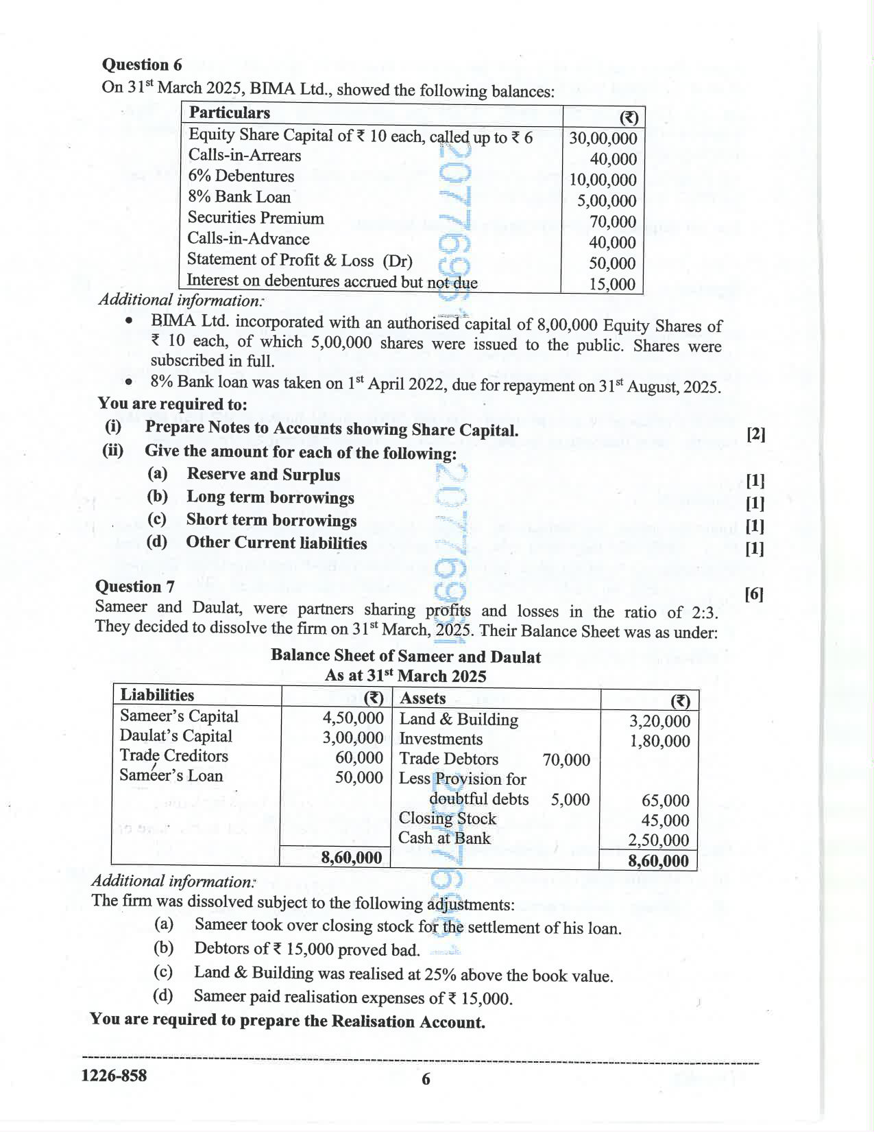 ISC 2026 Accounts Question Paper for Class 12 — page 6