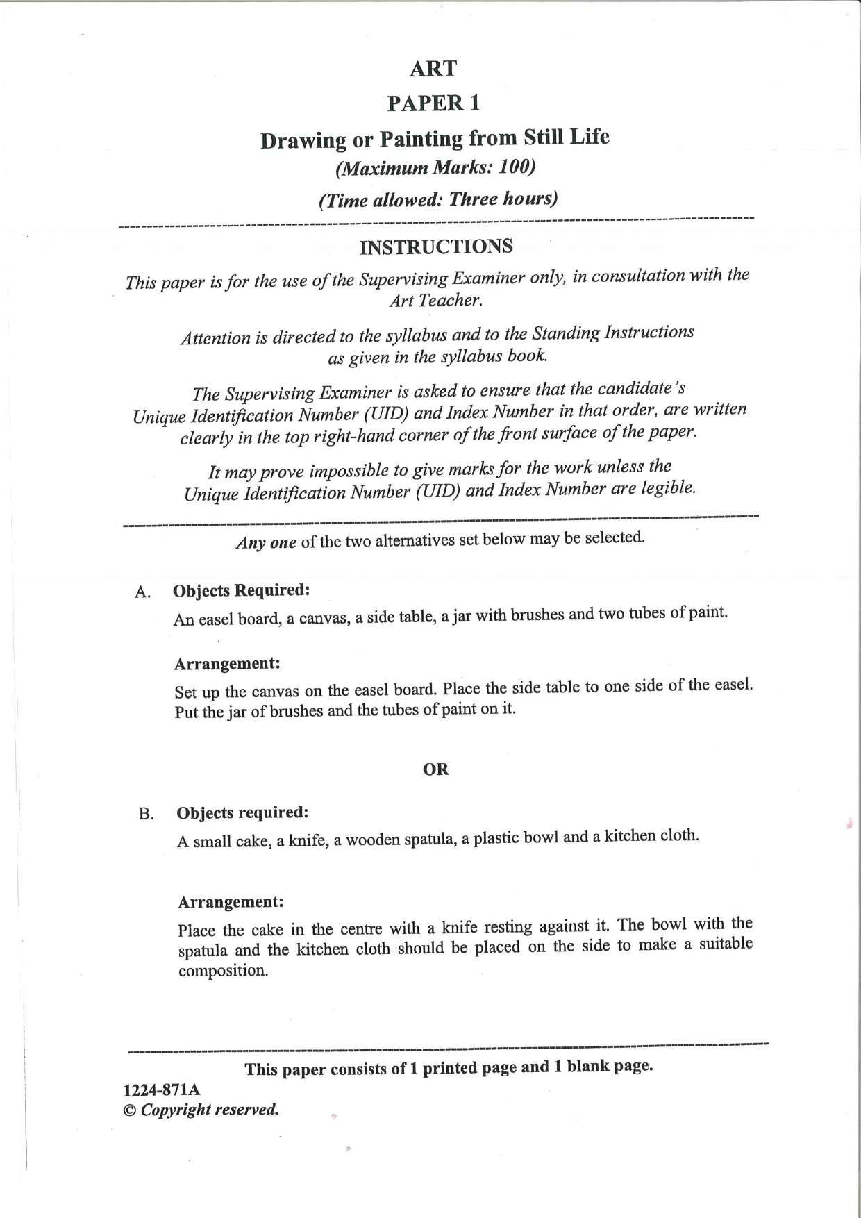 ISC 2024 Art Paper 1 Question Paper for Class 12 — page 1