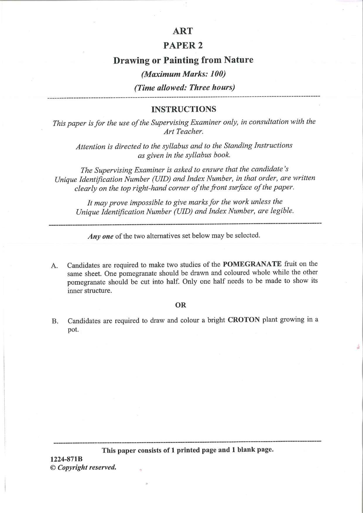 ISC 2024 Art Paper 2 Question Paper for Class 12 — page 1