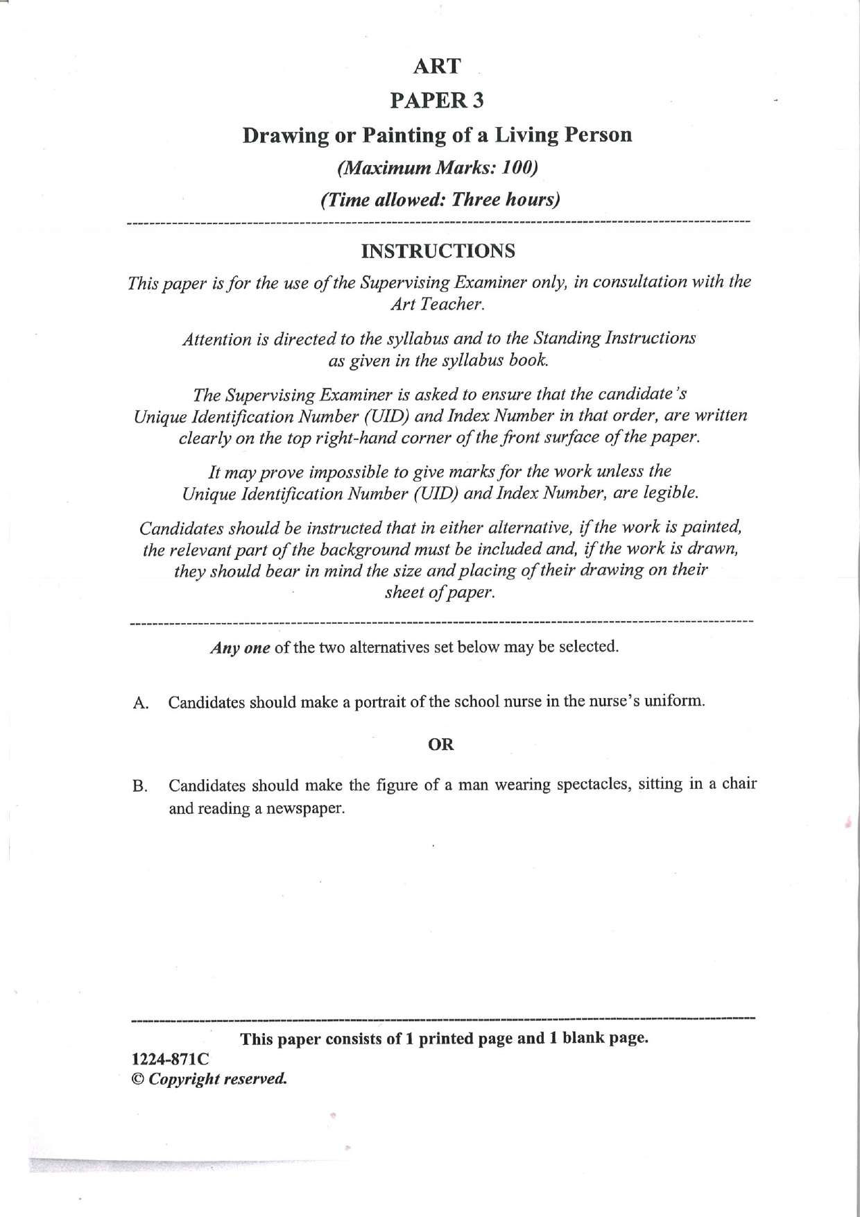 ISC 2024 Art Paper 3 Question Paper for Class 12 — page 1