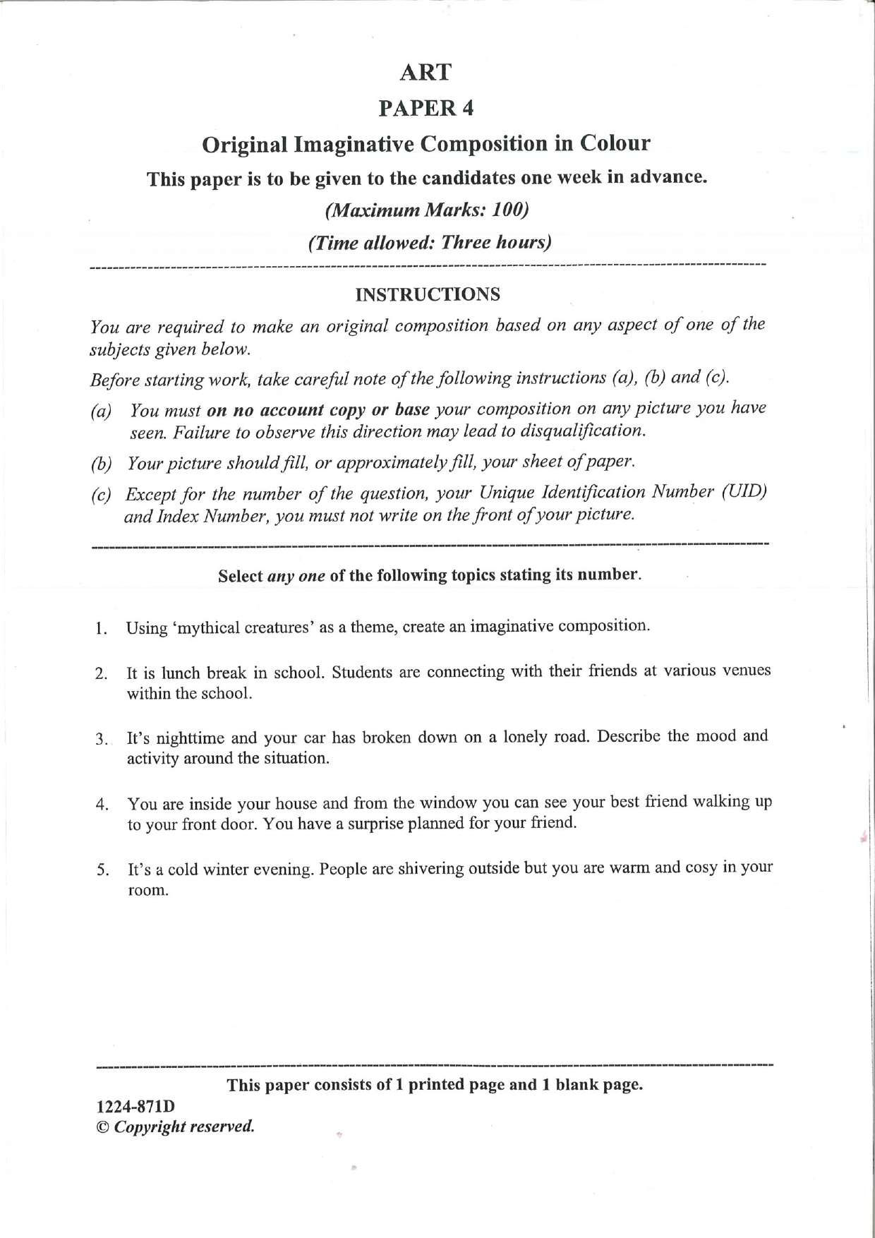 ISC 2024 Art Paper 4 Question Paper for Class 12 — page 1