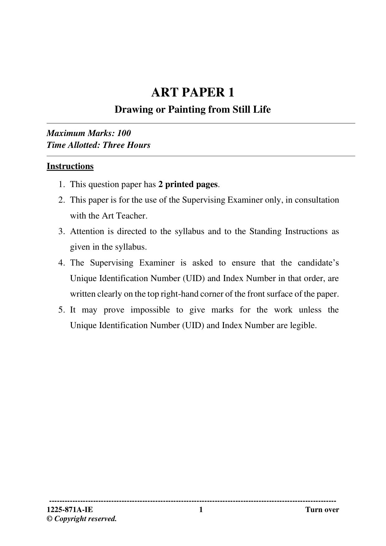 ISC 2025 Art Paper 1 Improvement Examination Question Paper for Class 12 — page 1