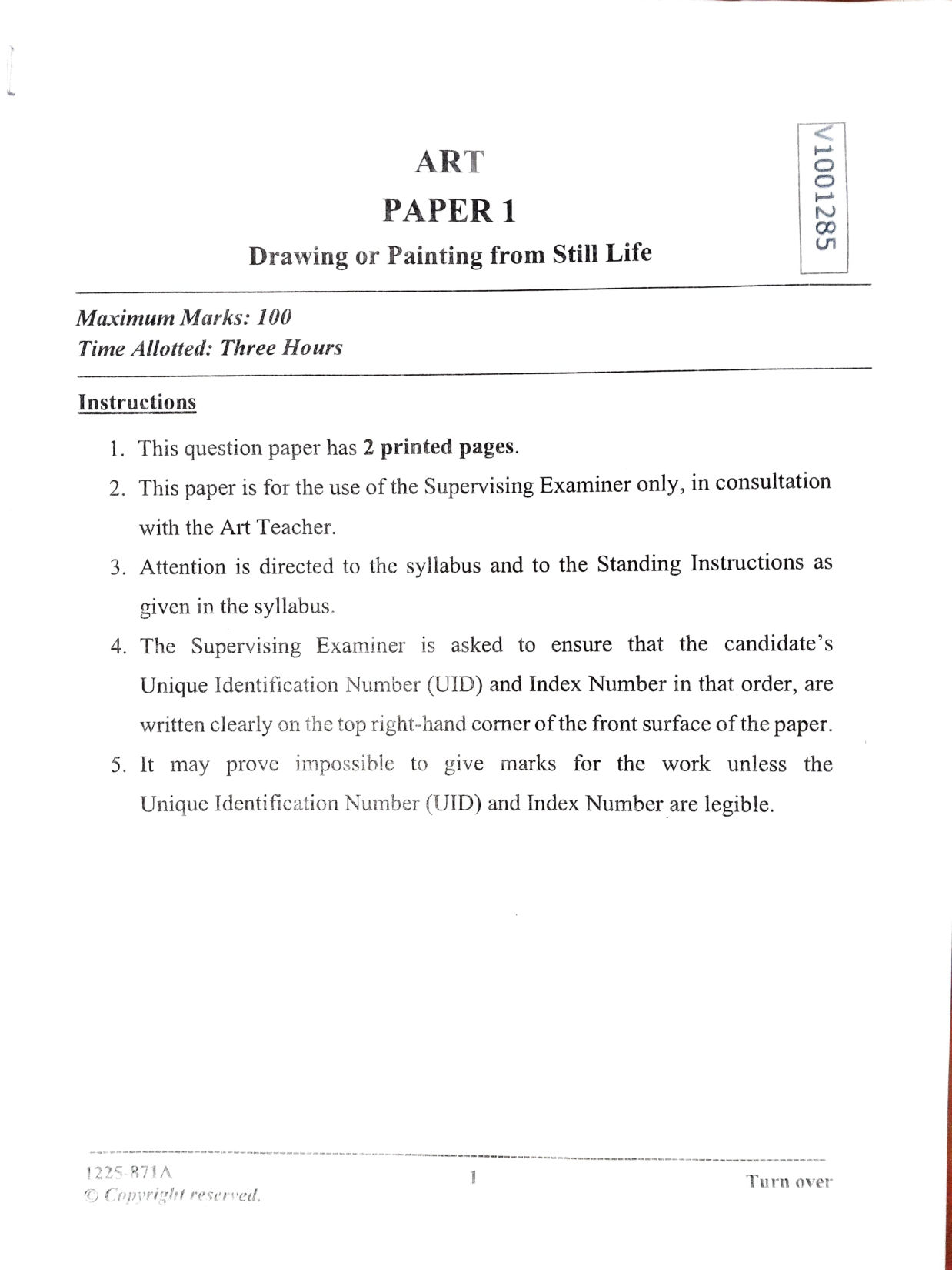 ISC 2025 Art Paper 1 Question Paper for Class 12 — page 1