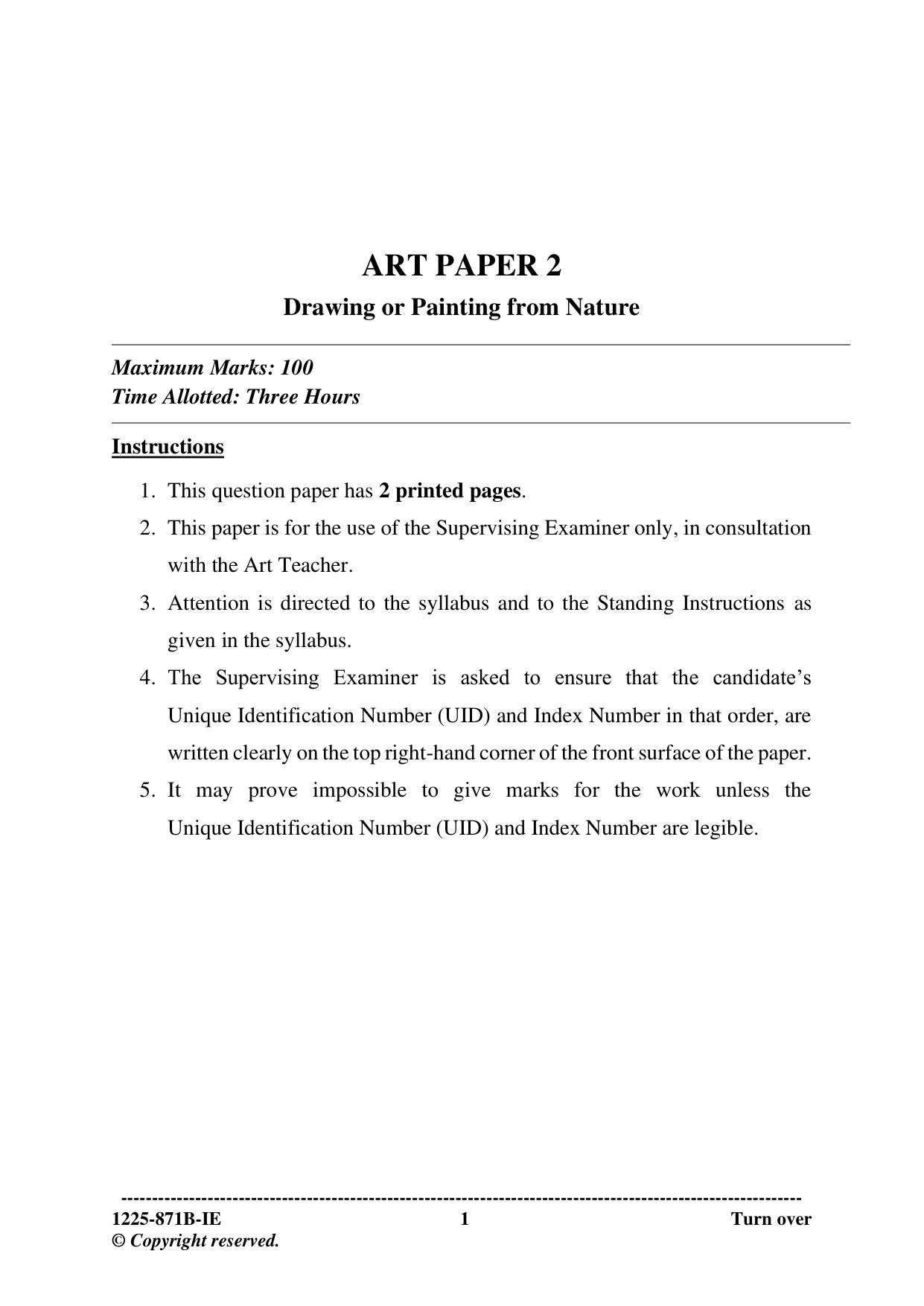 ISC 2025 Art Paper 2 Improvement Examination Question Paper for Class 12 — page 1
