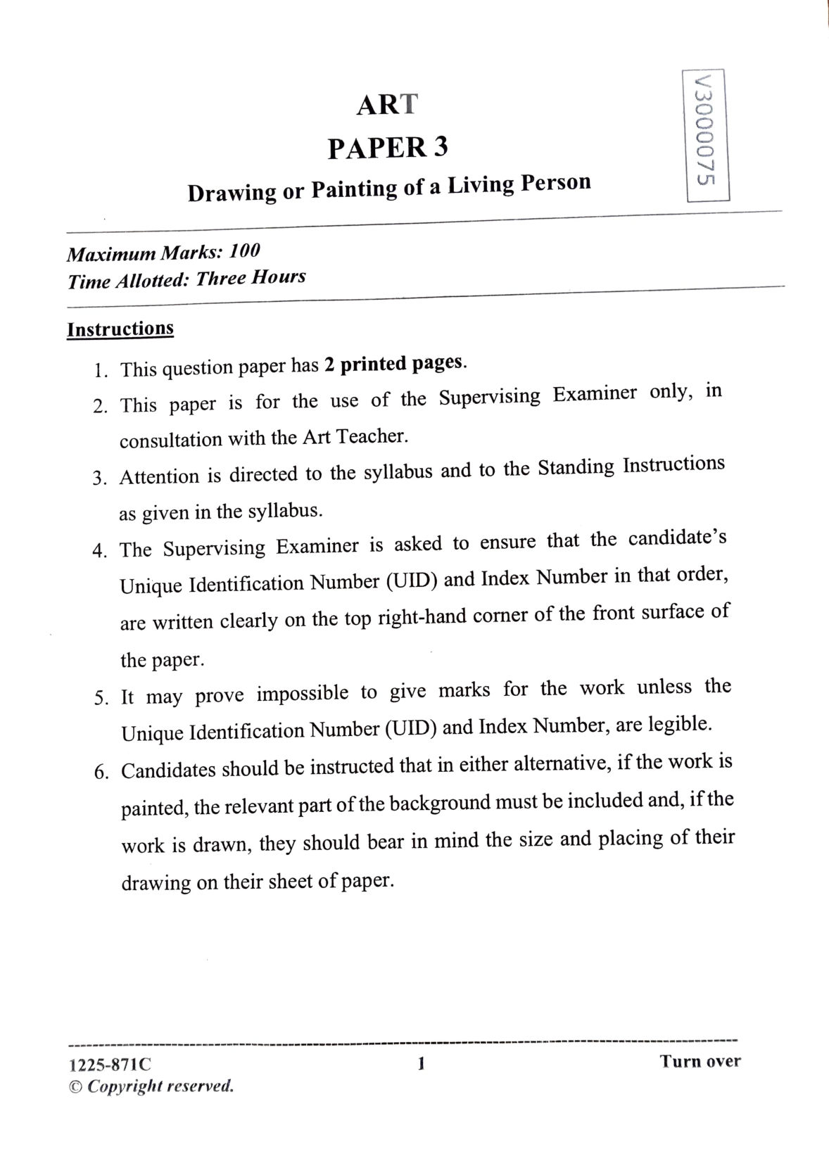 ISC 2025 Art Paper 3 Question Paper for Class 12 — page 1