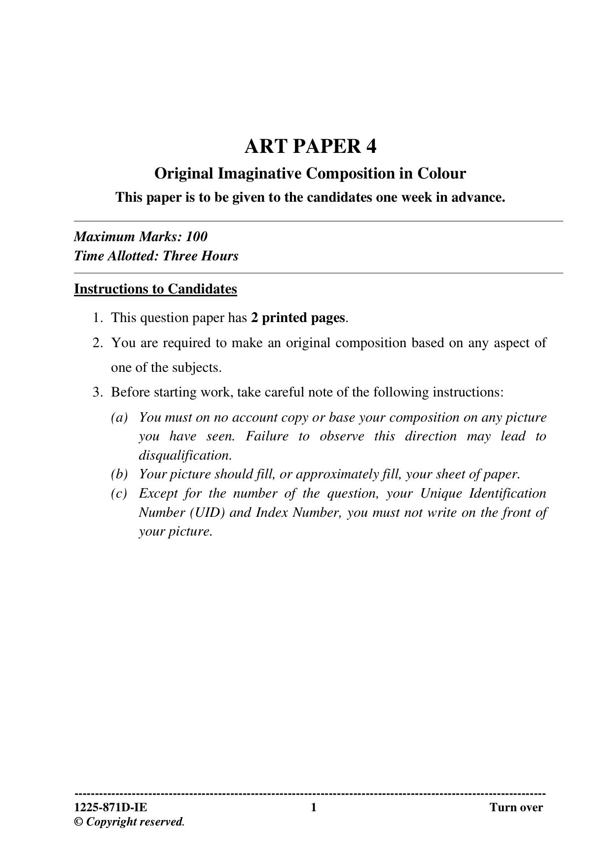 ISC 2025 Art Paper 4 Improvement Examination Question Paper for Class 12 — page 1