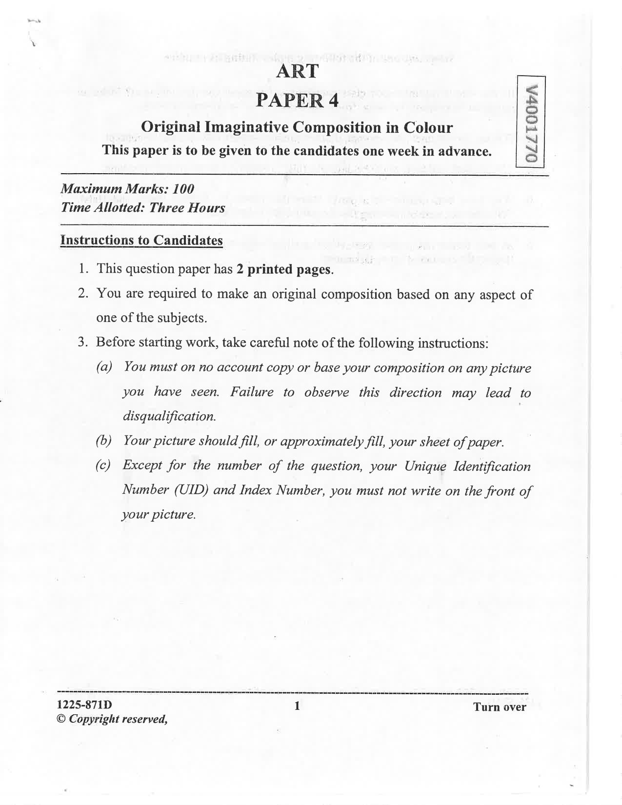 ISC 2025 Art Paper 4 Question Paper for Class 12 — page 1