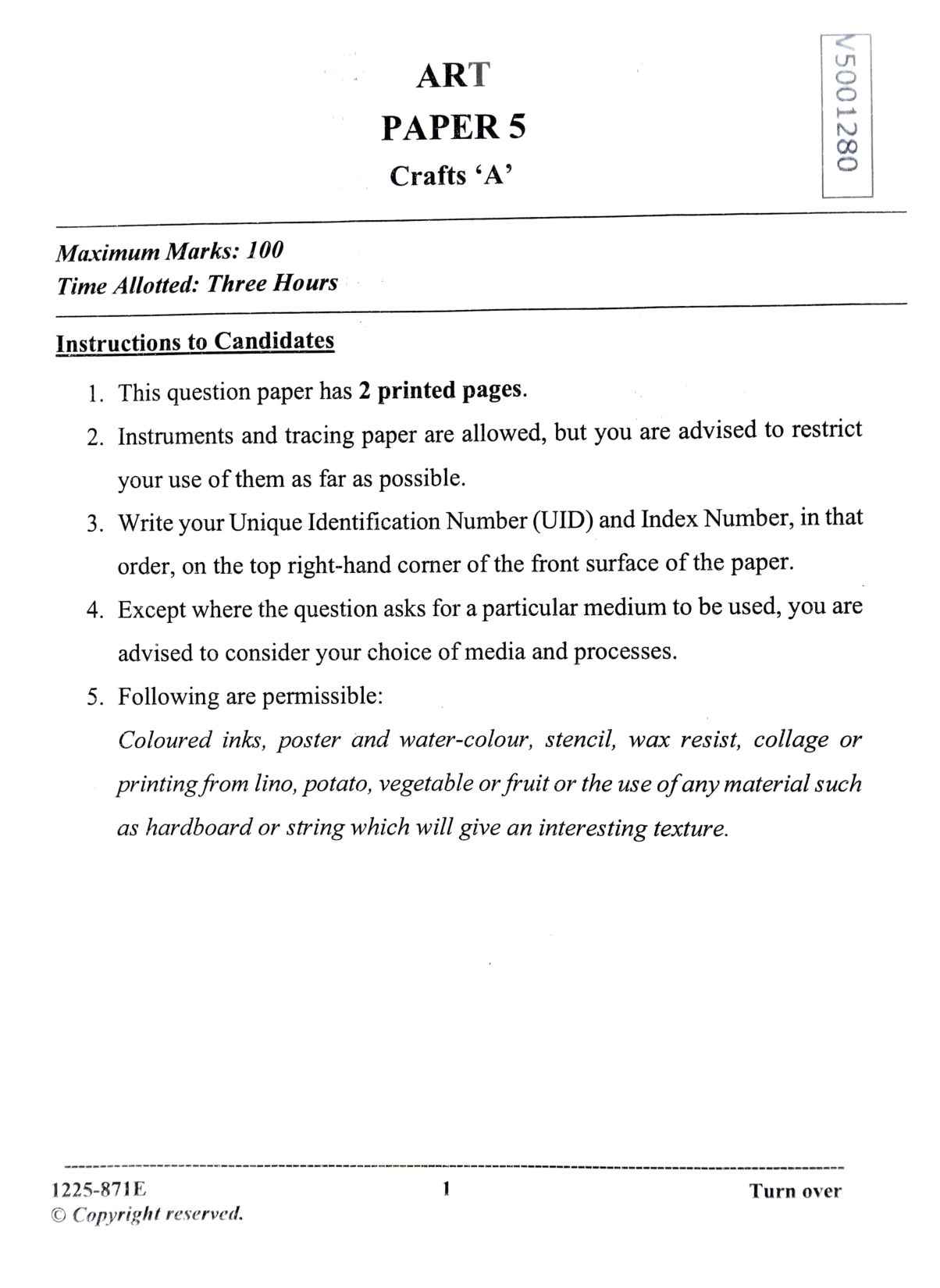 ISC 2025 Art Paper 5 Question Paper for Class 12 — page 1
