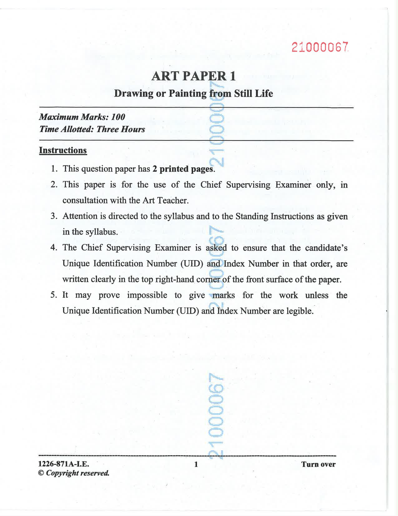 ISC 2026 Art Paper 1 Improvement Examination Question Paper for Class 12 — page 1