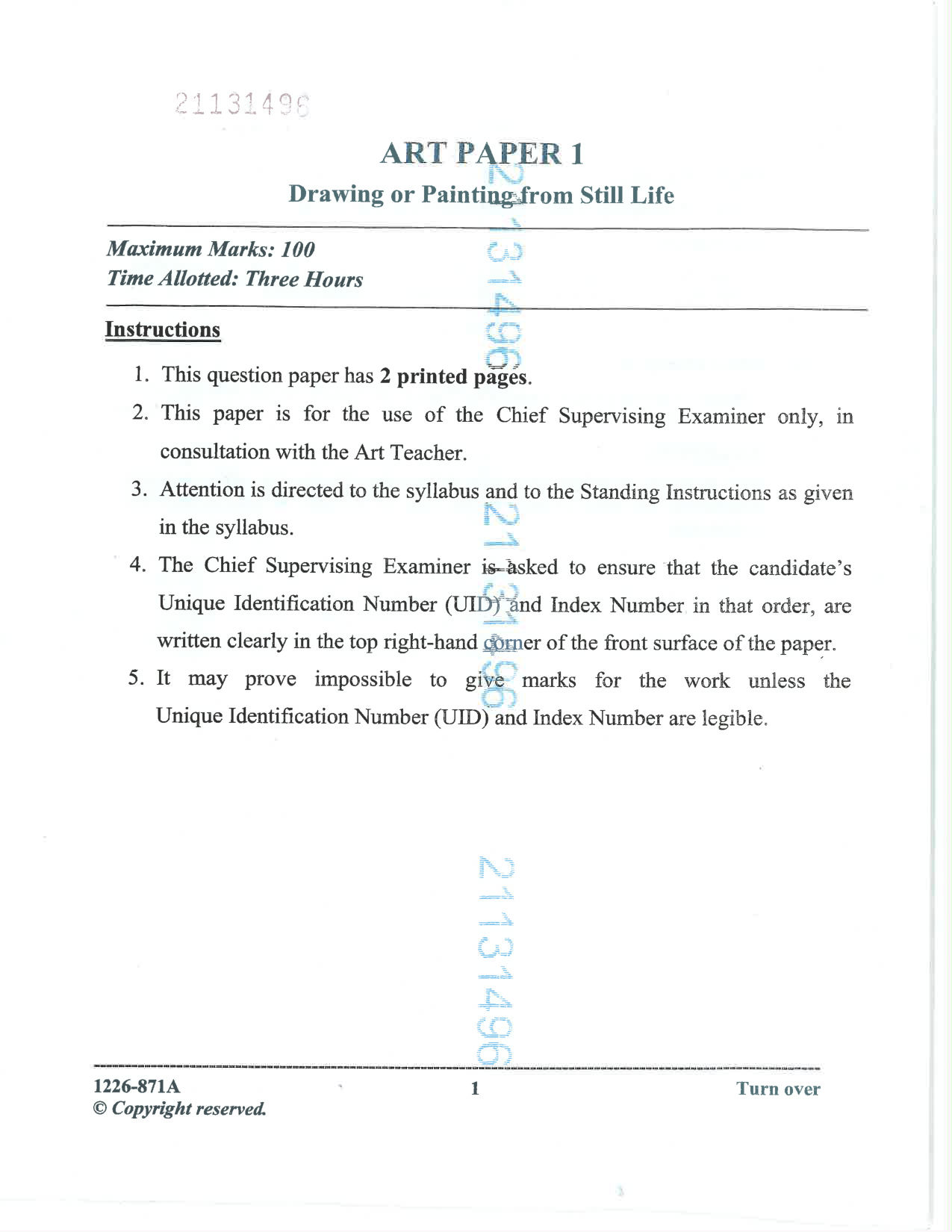 ISC 2026 Art Paper 1 Question Paper for Class 12 — page 1