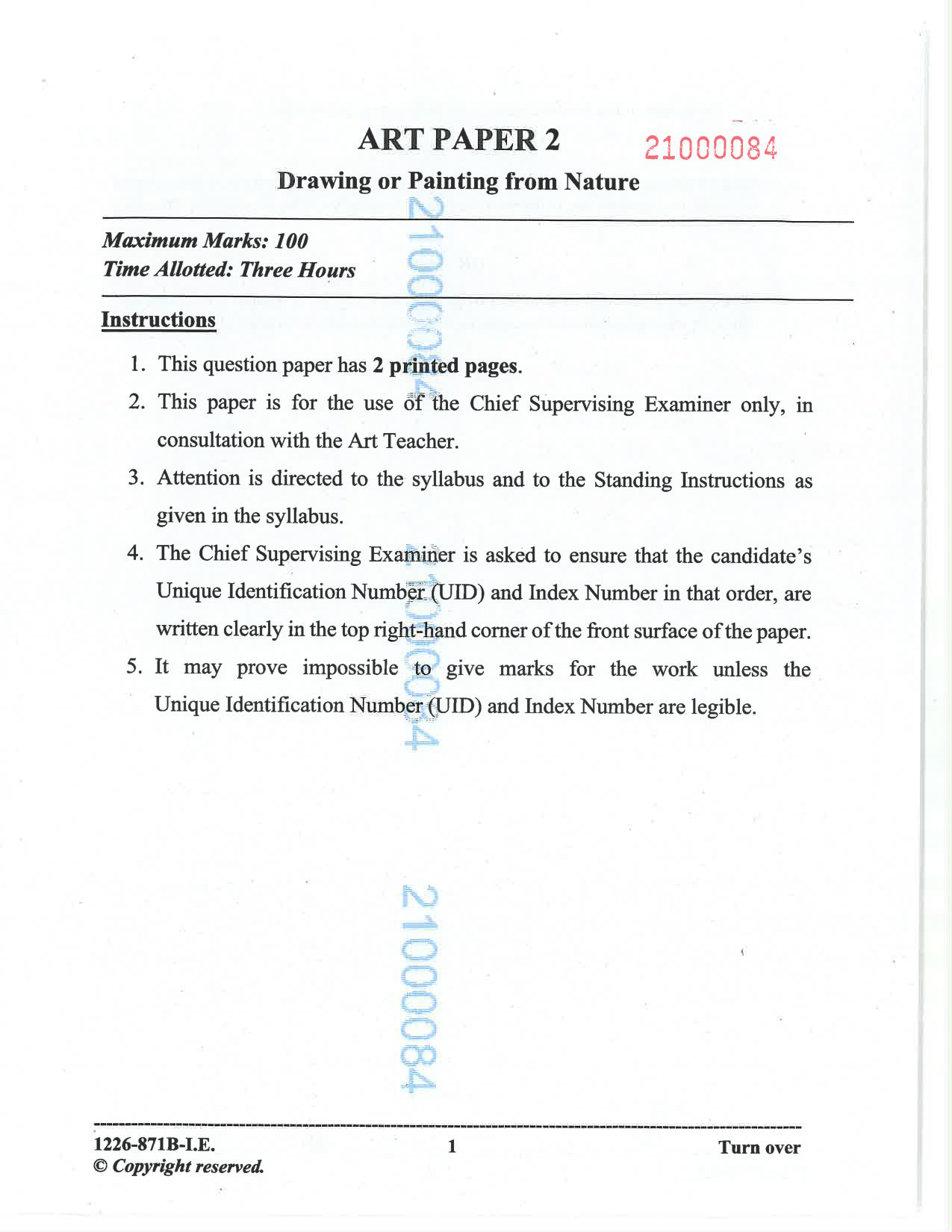 ISC 2026 Art Paper 2 Improvement Examination Question Paper for Class 12 — page 1