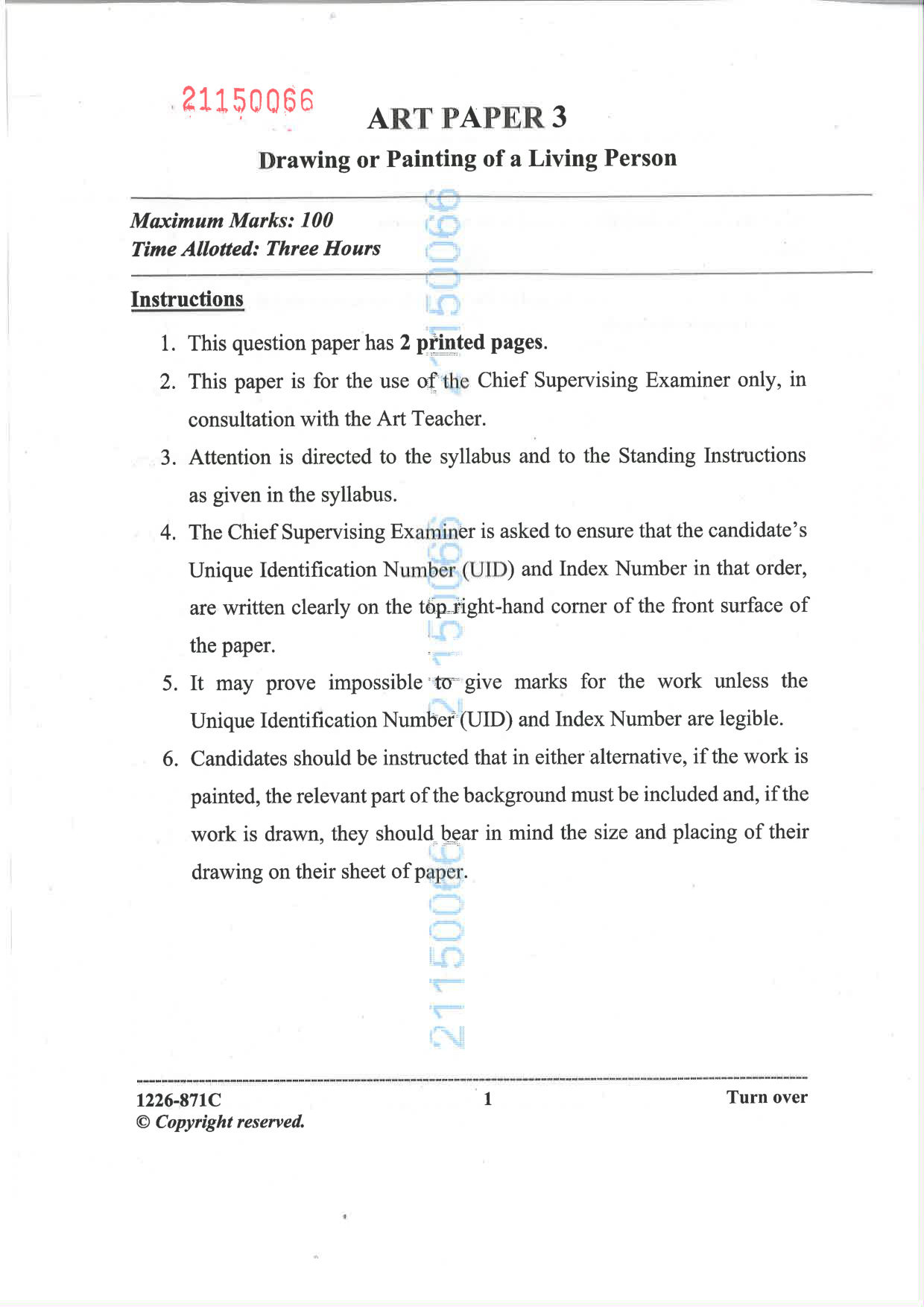 ISC 2026 Art Paper 3 Question Paper for Class 12 — page 1