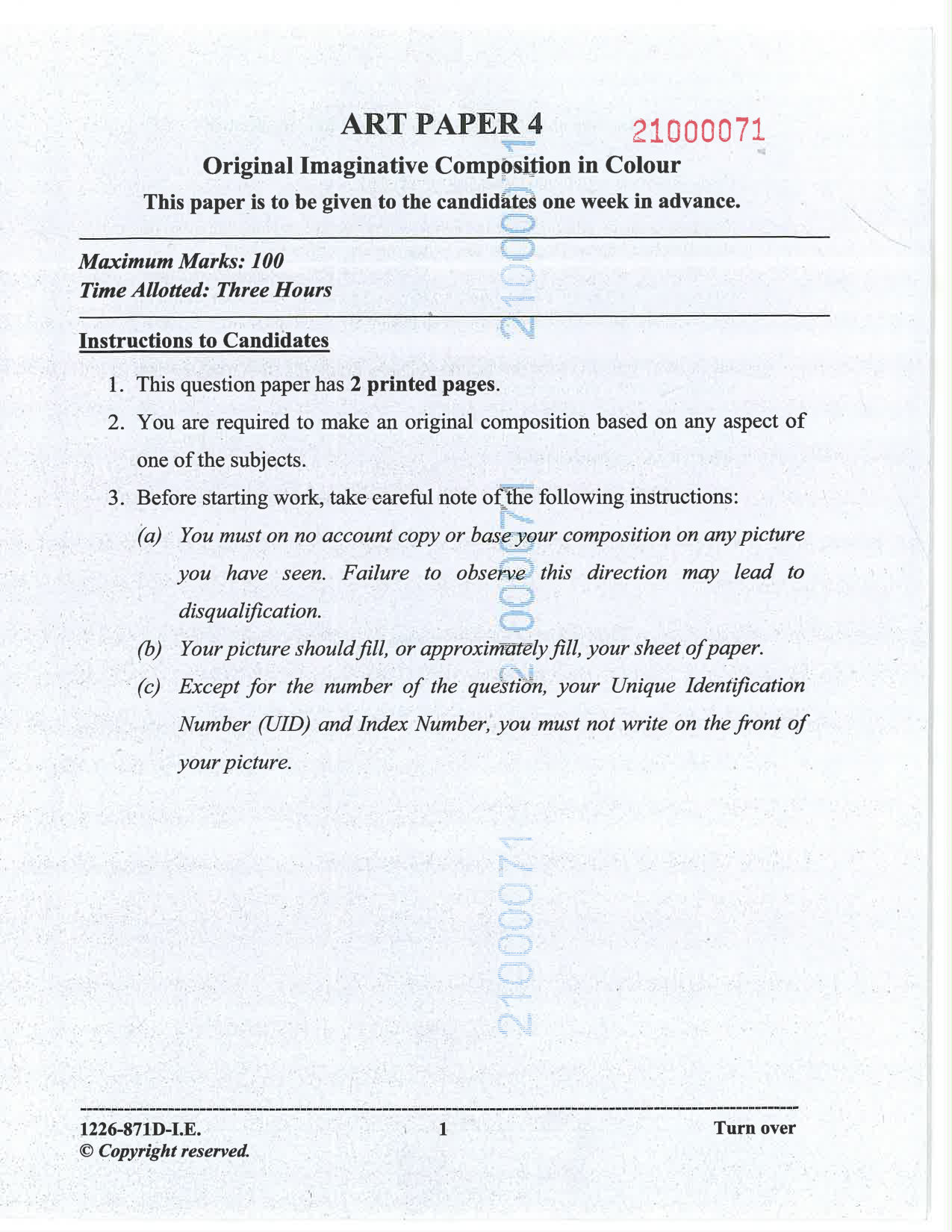 ISC 2026 Art Paper 4 Improvement Examination Question Paper for Class 12 — page 1