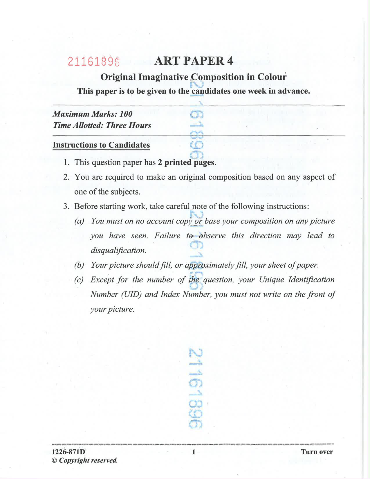 ISC 2026 Art Paper 4 Question Paper for Class 12 — page 1