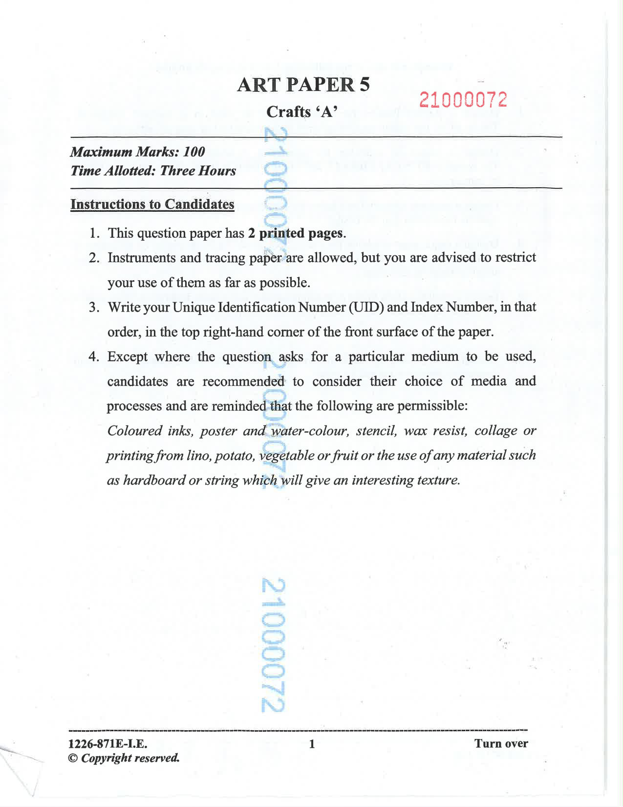 ISC 2026 Art Paper 5 Improvement Examination Question Paper for Class 12 — page 1