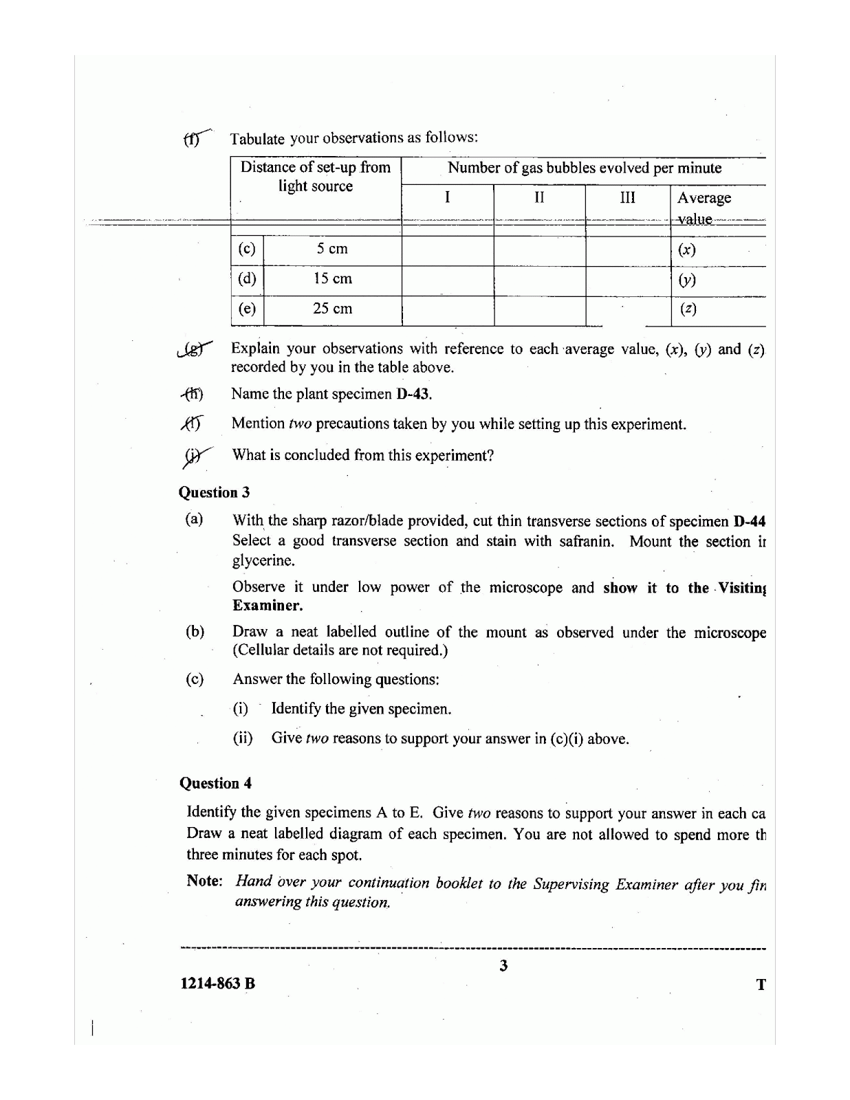 ISC Class 12 Biology practical 2014 Question Paper