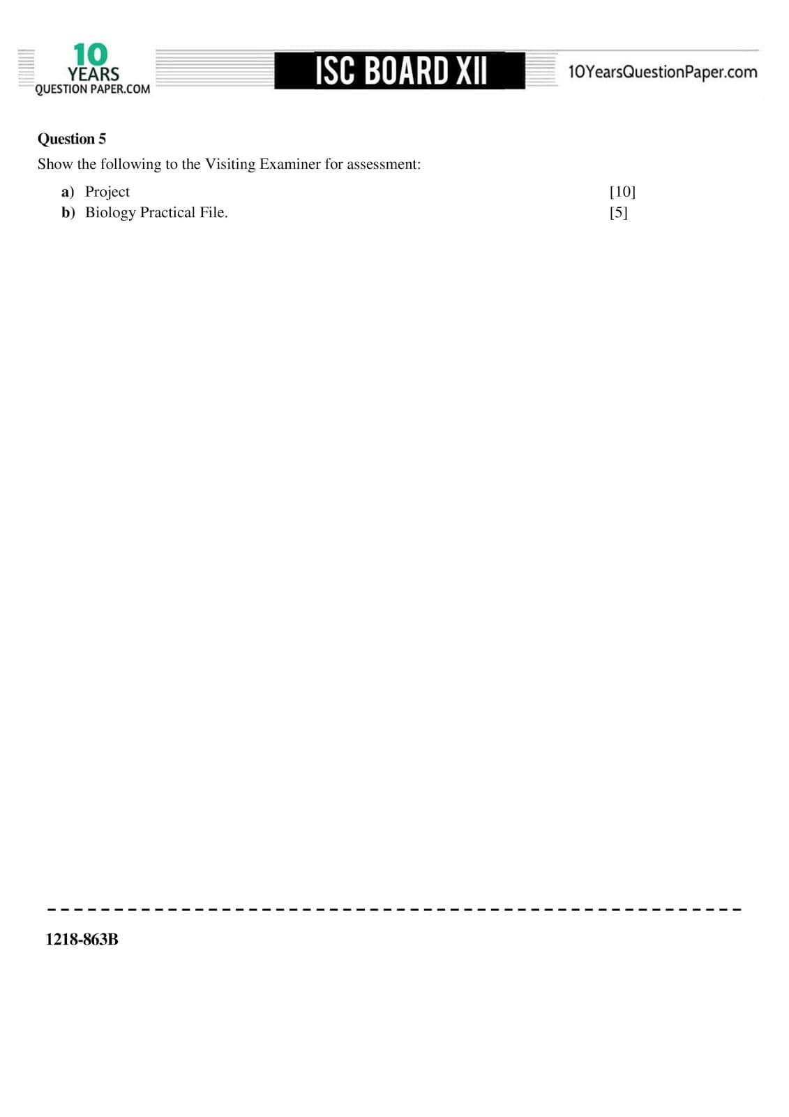 ISC Class 12 Biology practical 2018 Question Paper