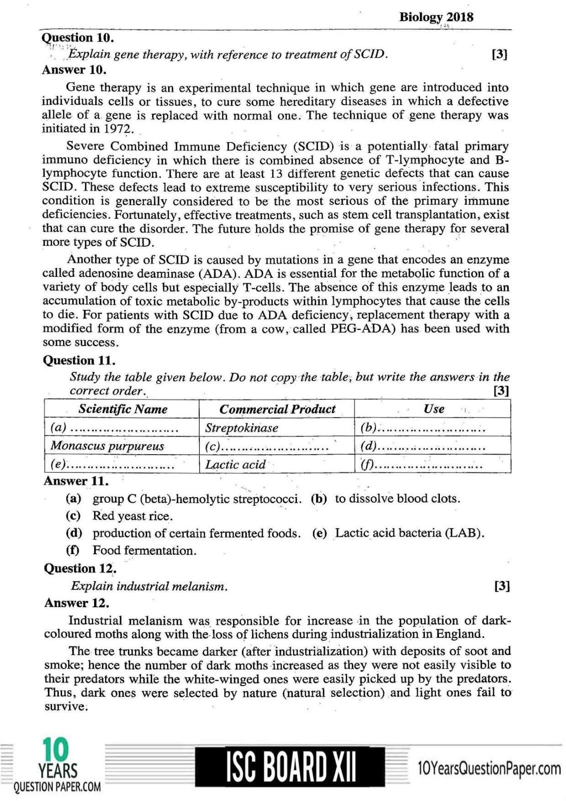 ISC Class 12 Biology Solved 2018 Question Paper